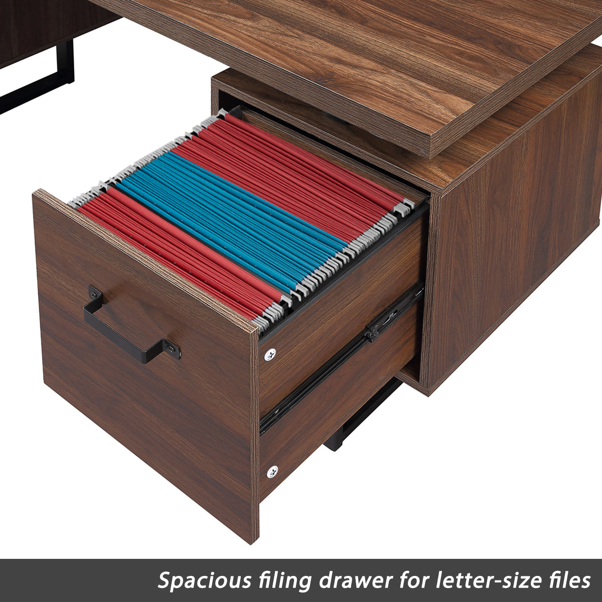 Home Office Computer Desk with drawers/hanging letter-size files/59 inch Writing Study Table with Drawers