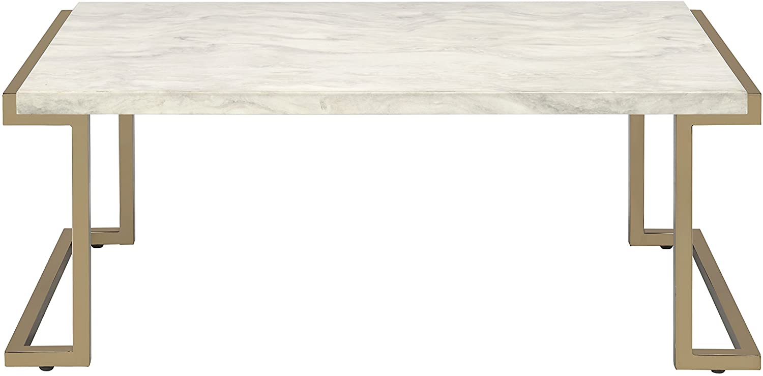 Boice II Coffee Table in Faux Marble & Champagne 82870