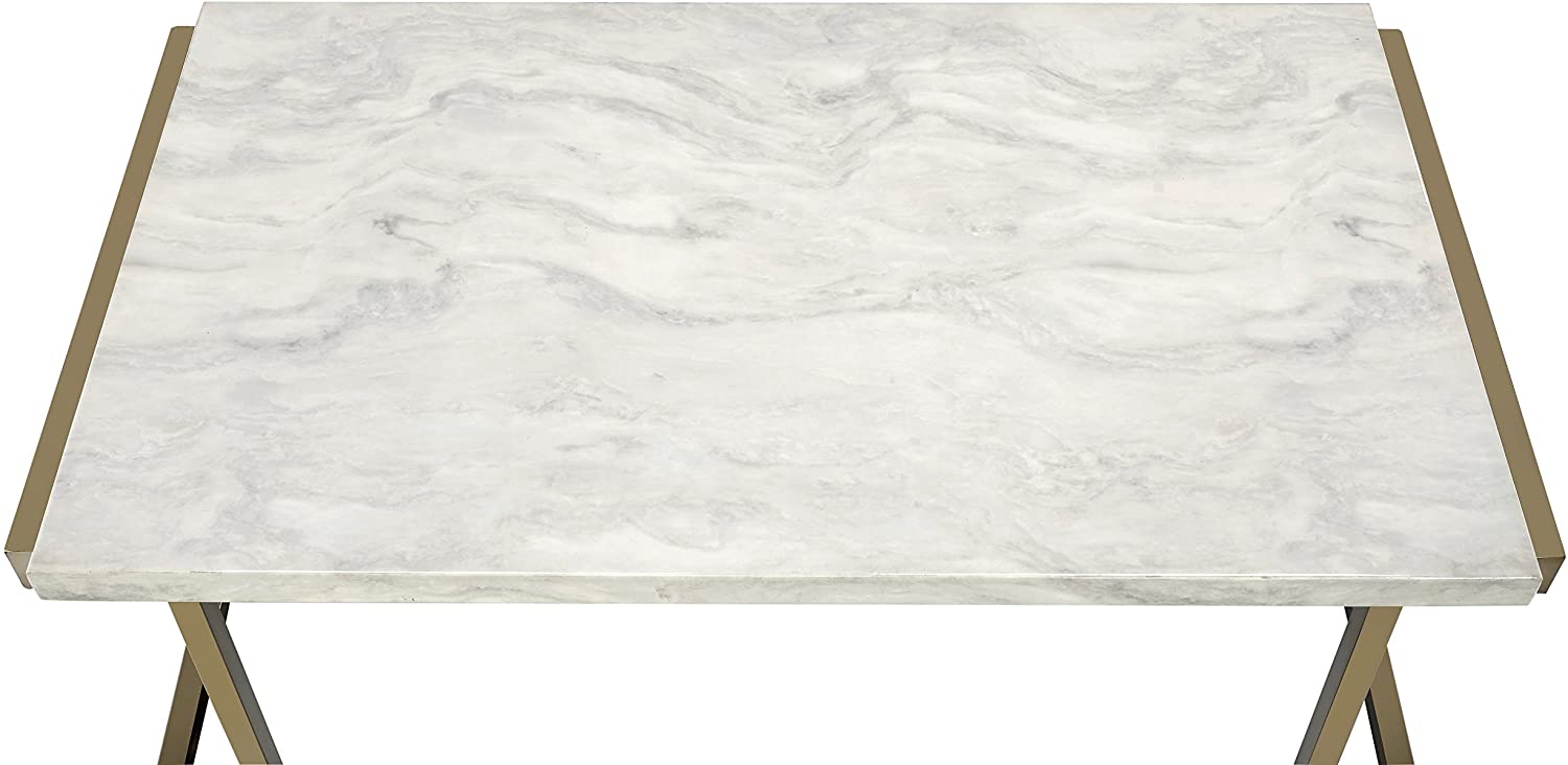 Boice II Coffee Table in Faux Marble & Champagne 82870