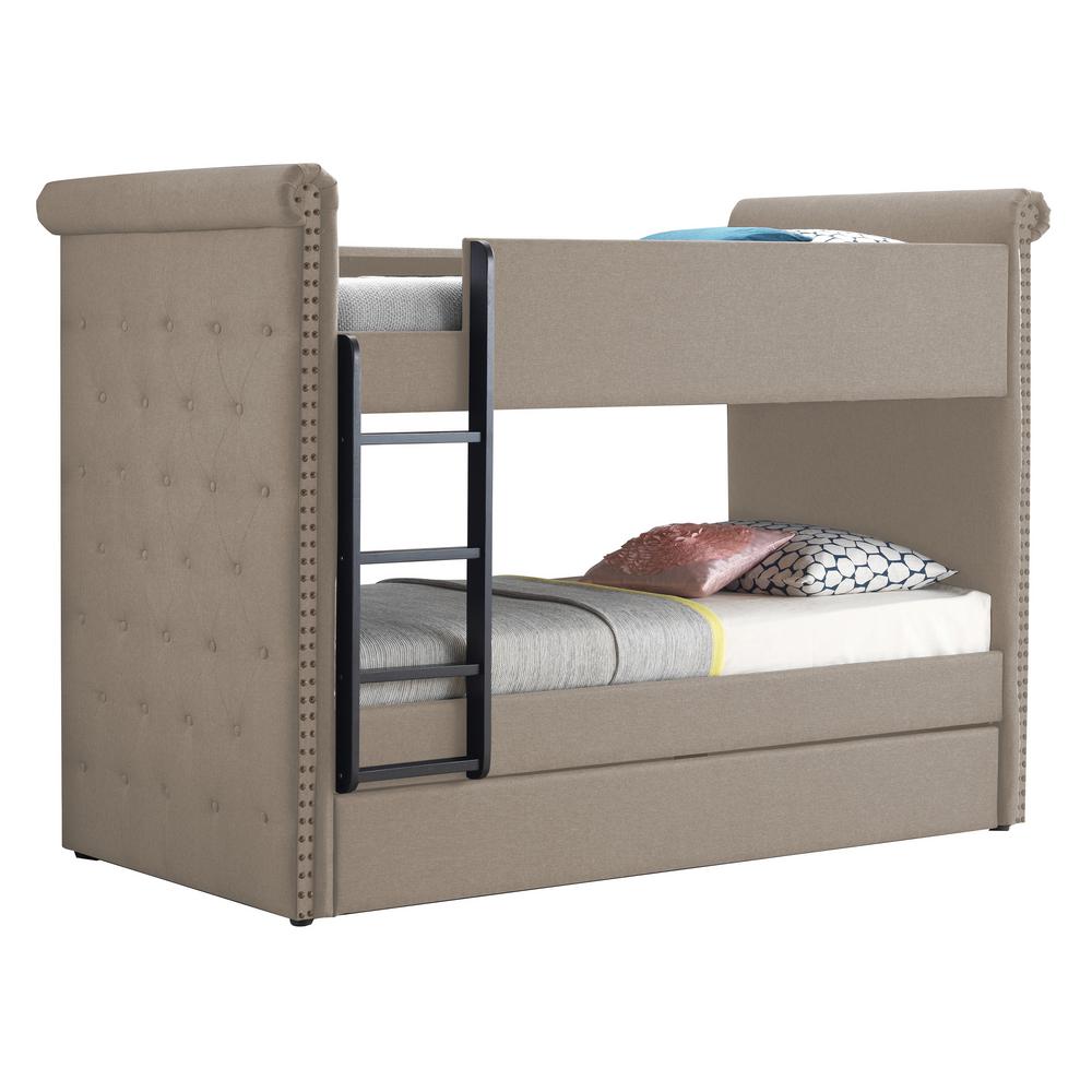 Romana II Bunk Bed & Trundle (Twin/Twin), Beige Fabric (1Set/3Ctn) 37850