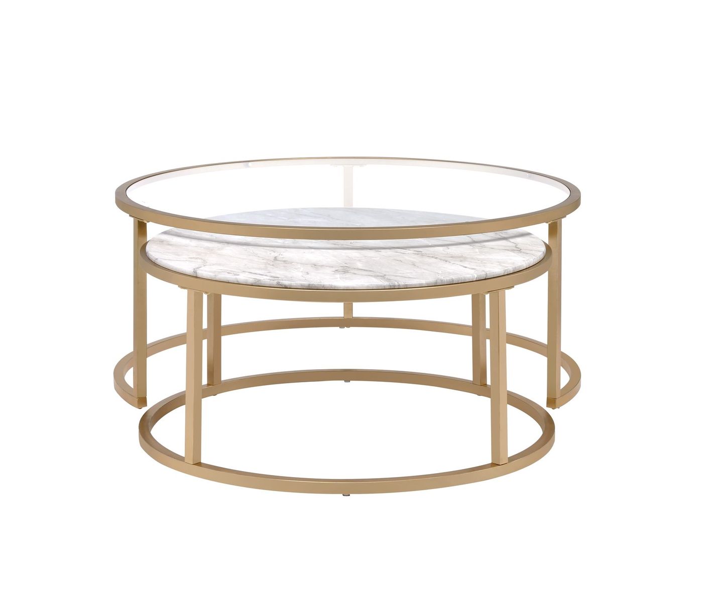 Shanish Nesting Table Set (2Pc Pk) in Faux Marble & Gold 81110