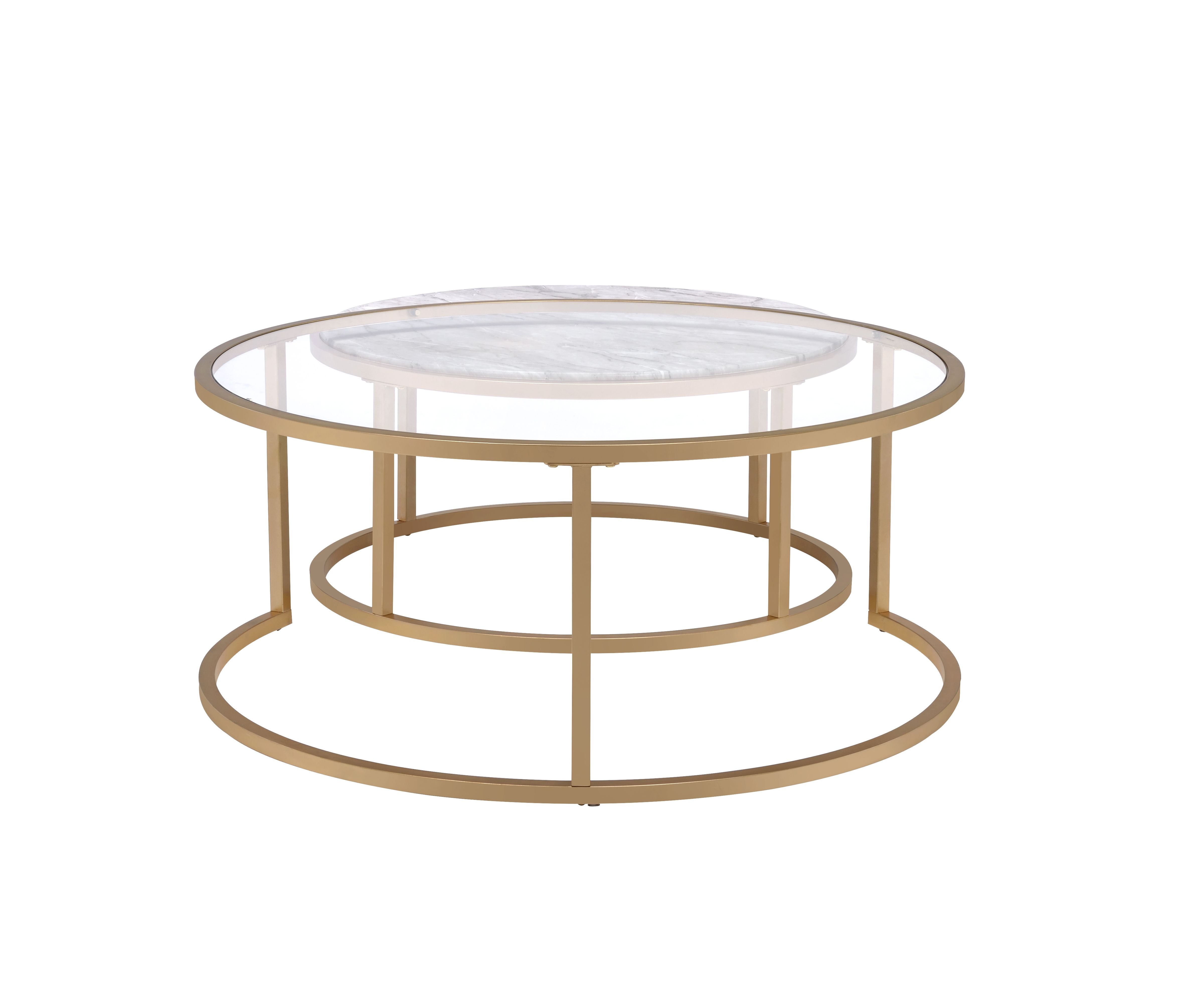 Shanish Nesting Table Set (2Pc Pk) in Faux Marble & Gold 81110