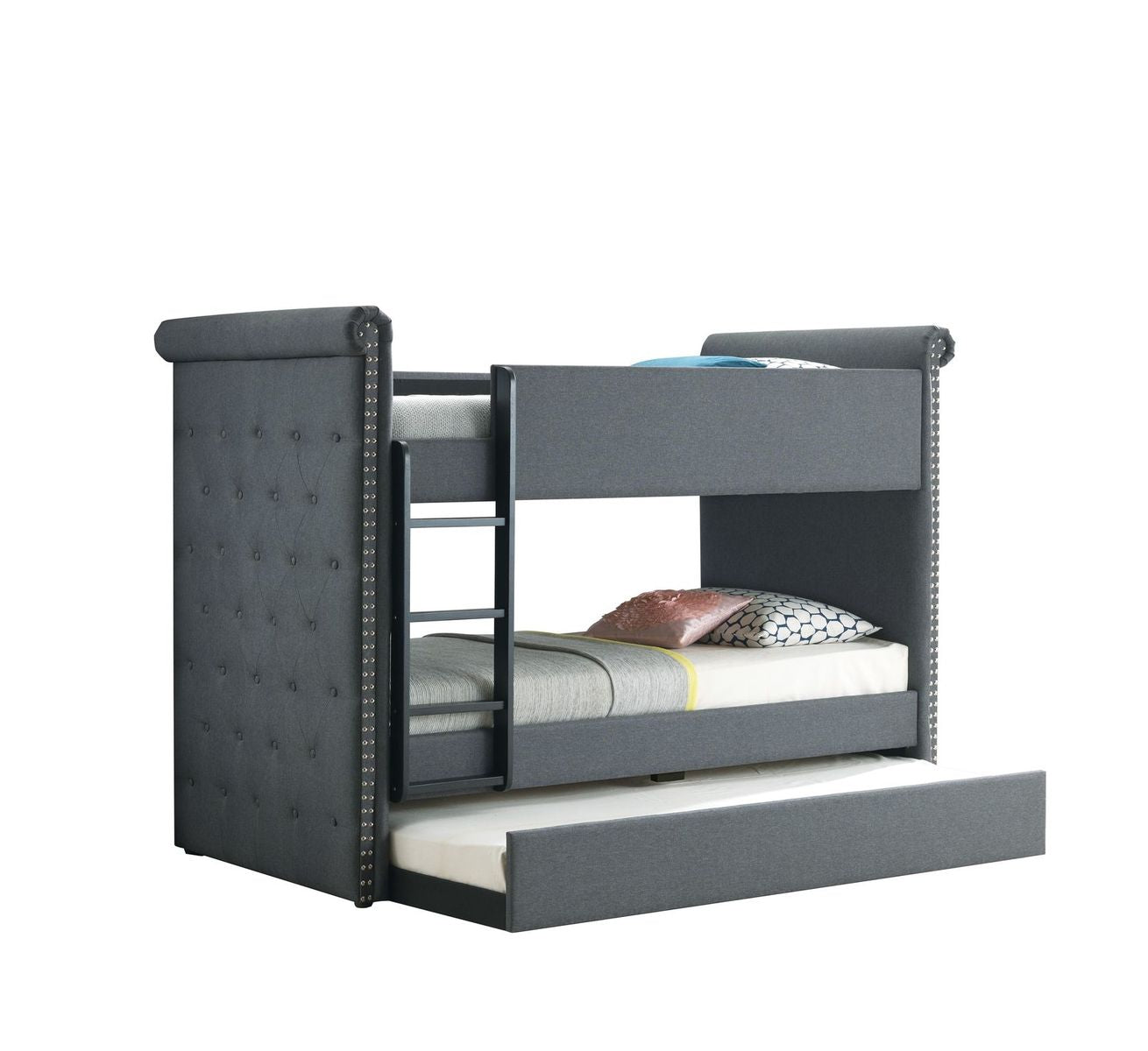 Romana II Bunk Bed & Trundle (Twin/Twin), Gray Fabric (1Set/3Ctn) 37855