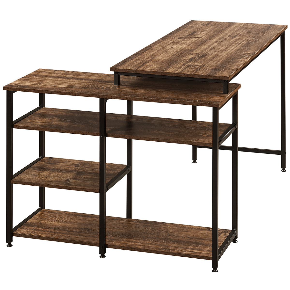 Home Office  L-Shaped Computer desk,Left or Right Set Up, Vintage Brown Industrial Style Corner Desk with Open Shelves , 47& L(Brown)