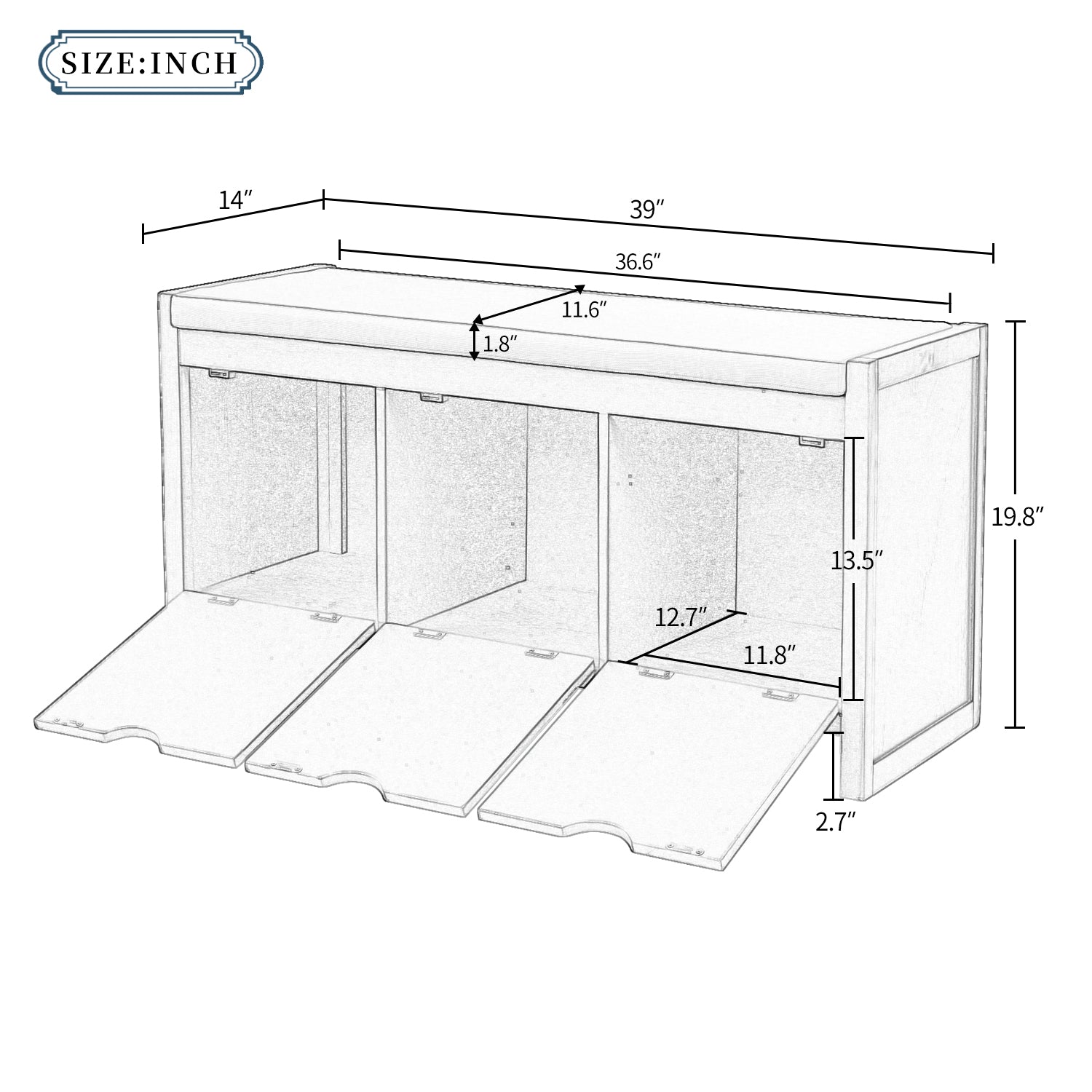 Storage Bench with Removale Cushion and 3 Flip Lock Storage Cubbies for Living Room, Entryway (Antique Navy)