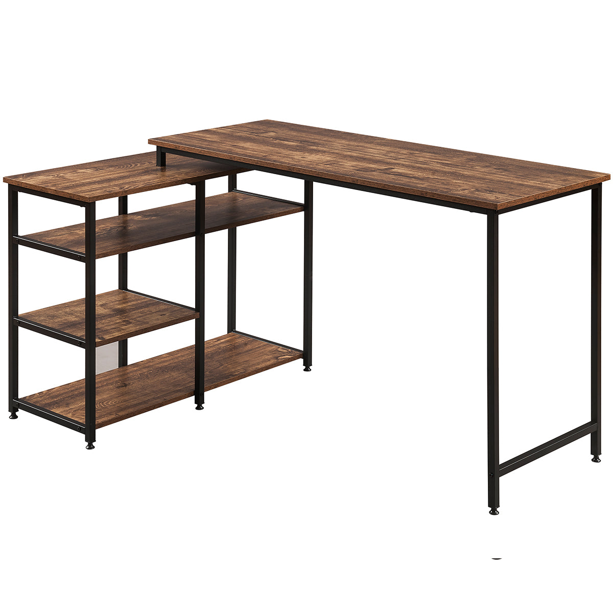 Home Office  L-Shaped Computer desk,Left or Right Set Up, Vintage Brown Industrial Style Corner Desk with Open Shelves , 47& L(Brown)