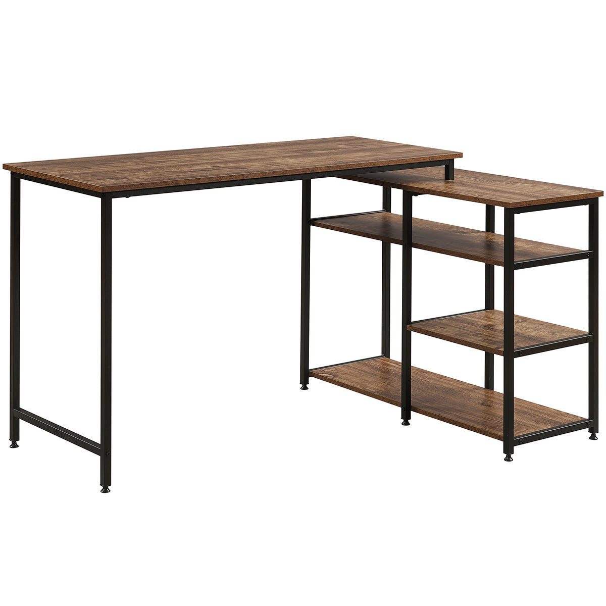 Home Office  L-Shaped Computer desk,Left or Right Set Up, Vintage Brown Industrial Style Corner Desk with Open Shelves , 47& L(Brown)