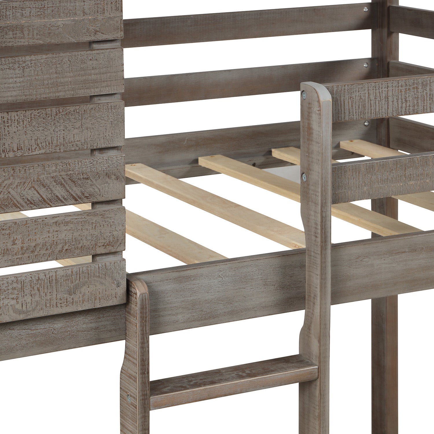 Twin Over Twin Bunk Bed Wood Loft Bed with Roof, Window, Guardrail, Ladder for Kids, Teens, Girls, Boys ( Antique Gray )