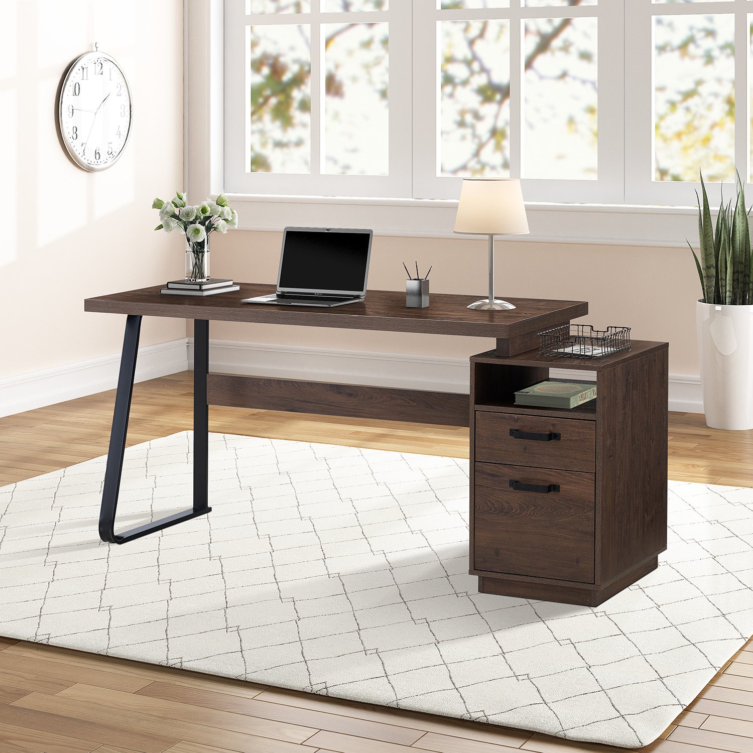 Home Office Computer Desk with drawers/hanging letter-size files/65 inch Writing Study Table with Drawers