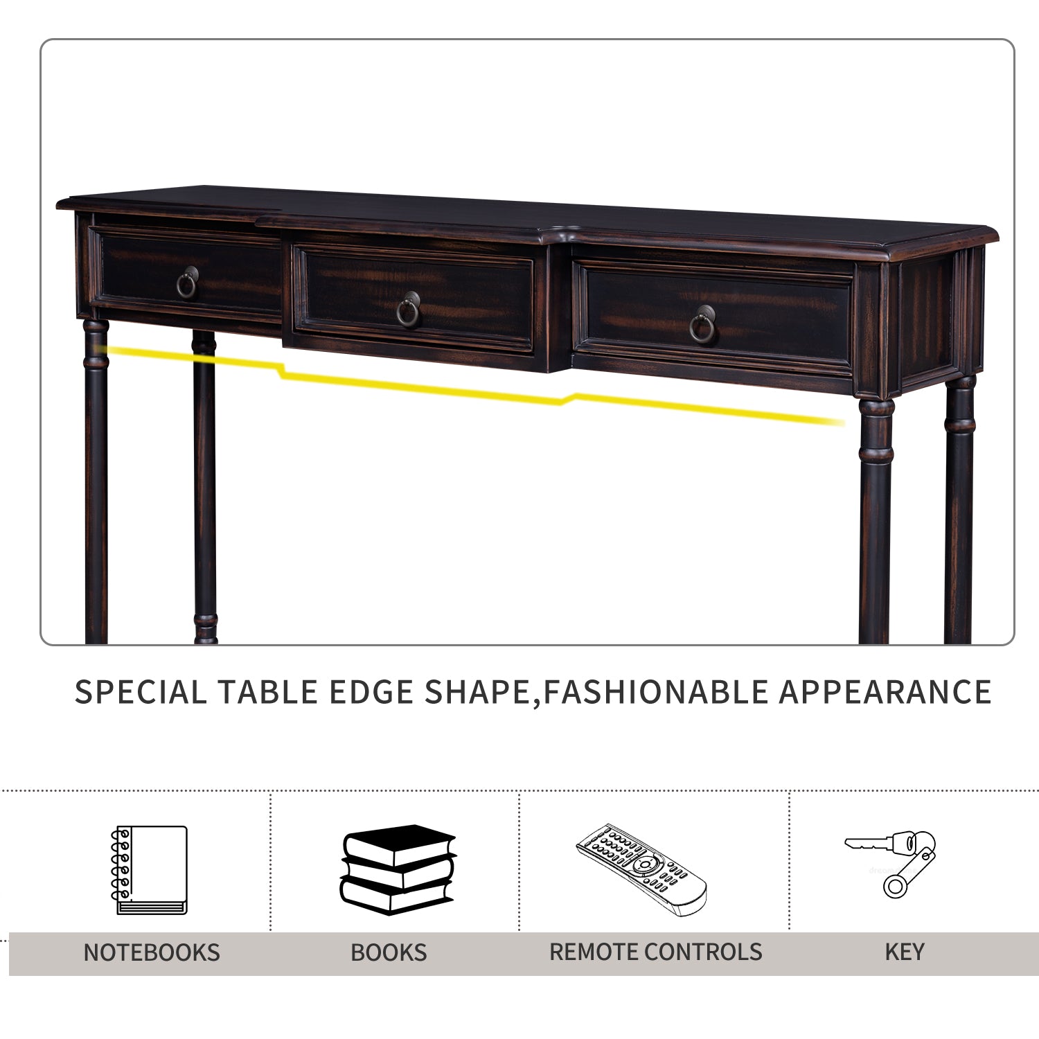 Console Table Sofa Table with Drawers for Entryway with Projecting Drawers and Long Shelf (Espresso)