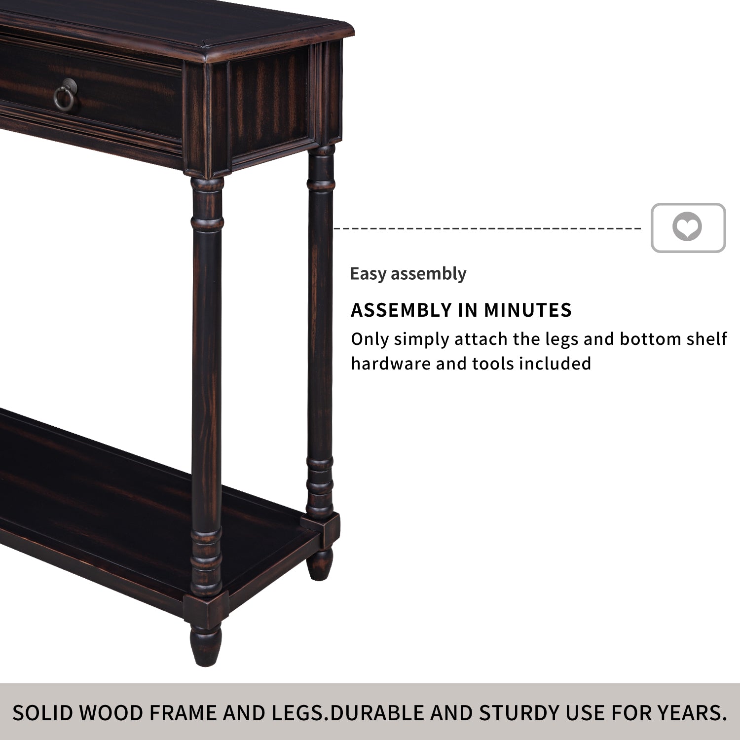 Console Table Sofa Table with Drawers for Entryway with Projecting Drawers and Long Shelf (Espresso)