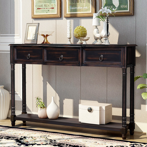 Console Table Sofa Table with Drawers for Entryway with Projecting Drawers and Long Shelf (Espresso)