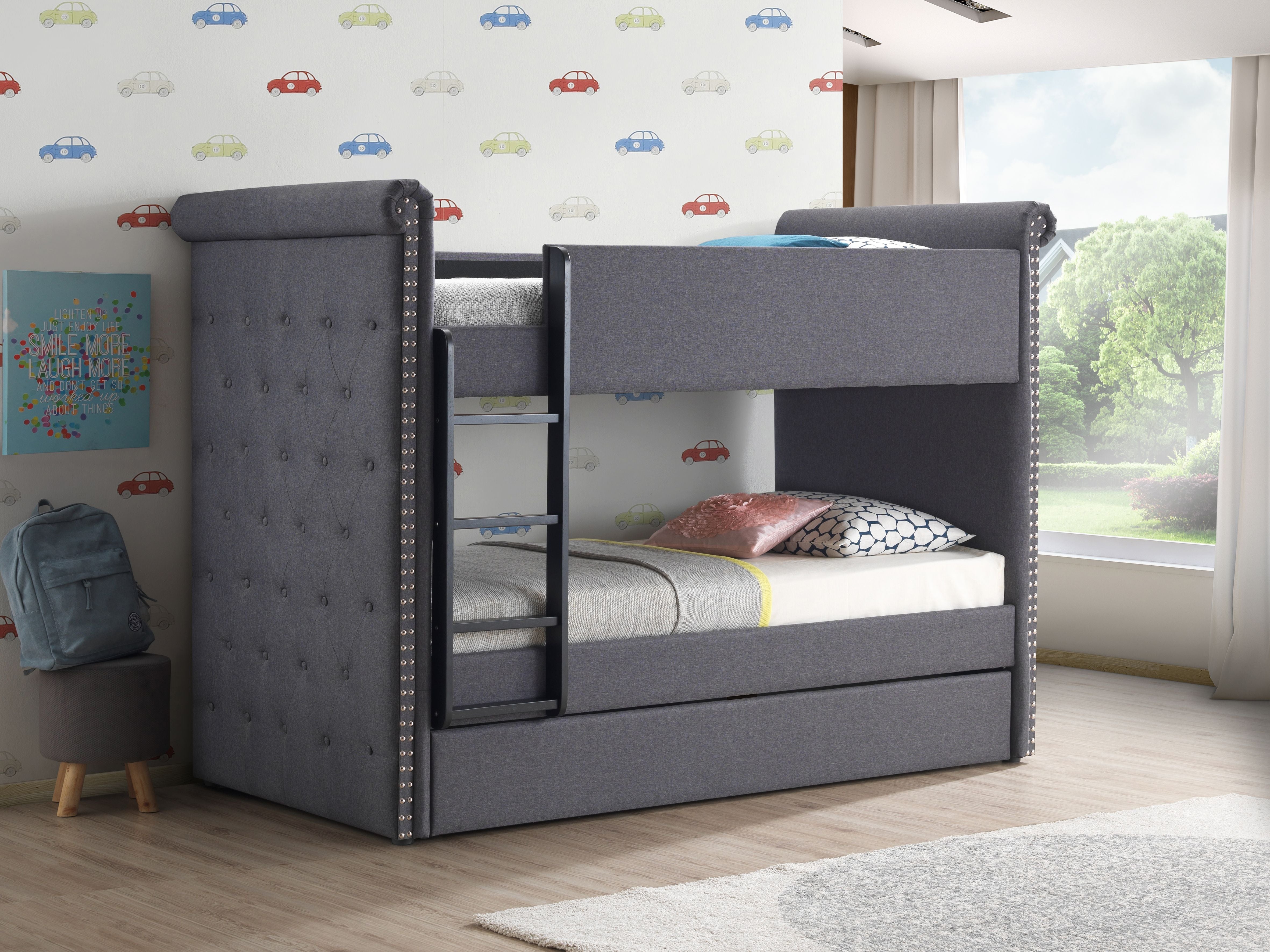 Romana II Bunk Bed & Trundle (Twin/Twin), Gray Fabric (1Set/3Ctn) 37855