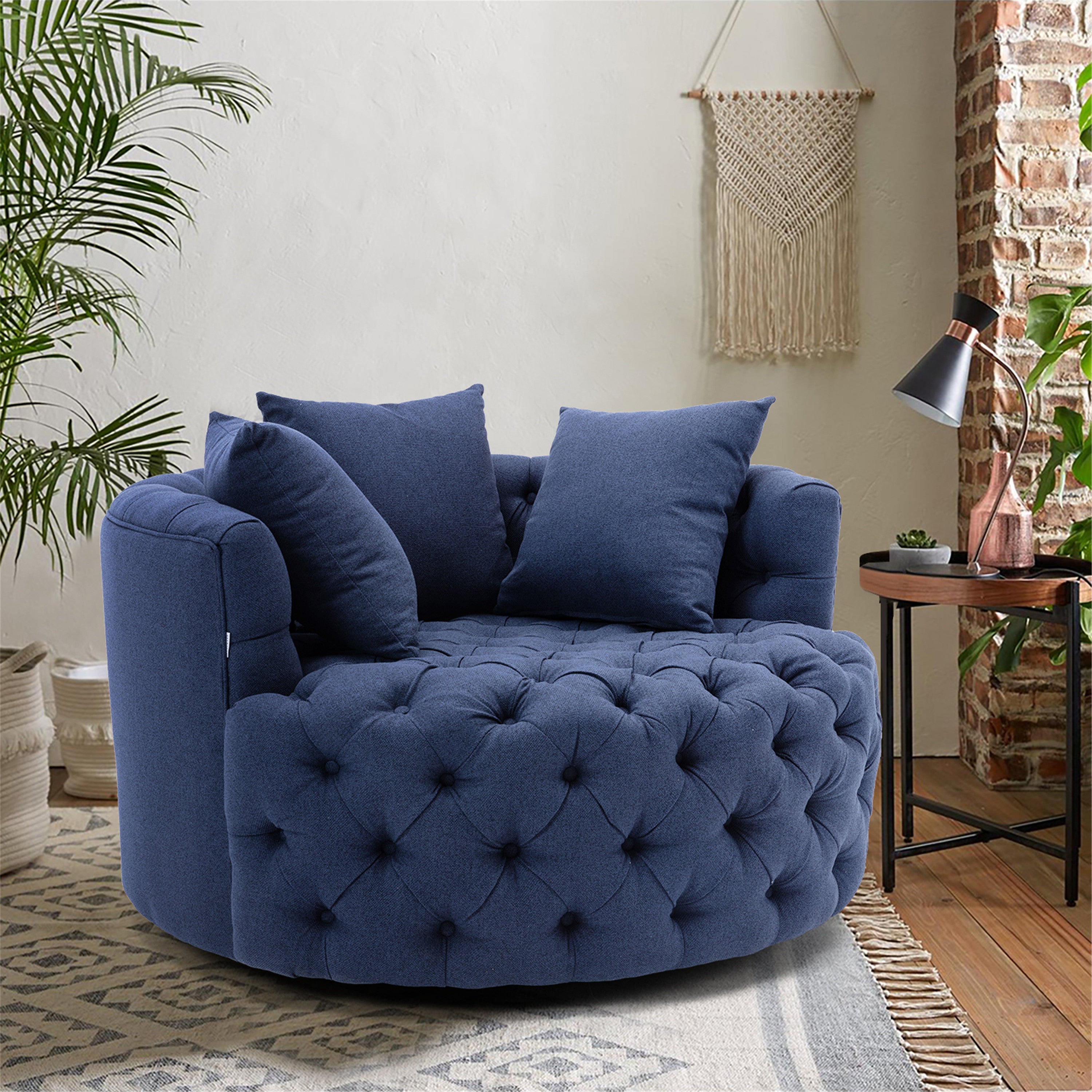 Modern Akili swivel accent chair barrel chair for hotel living room / Modern leisure chair Navy  fabric