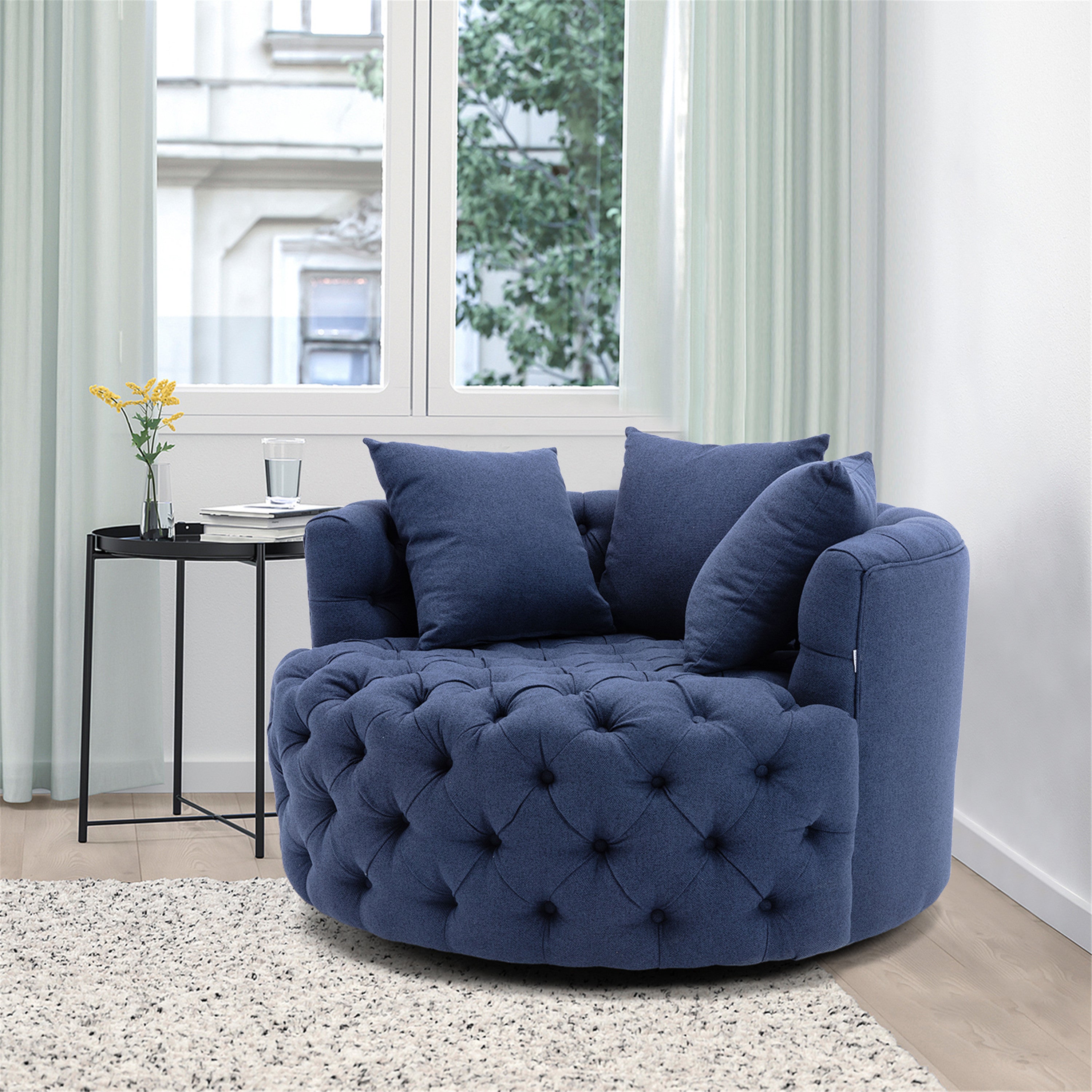 Modern Akili swivel accent chair barrel chair for hotel living room / Modern leisure chair Navy  fabric