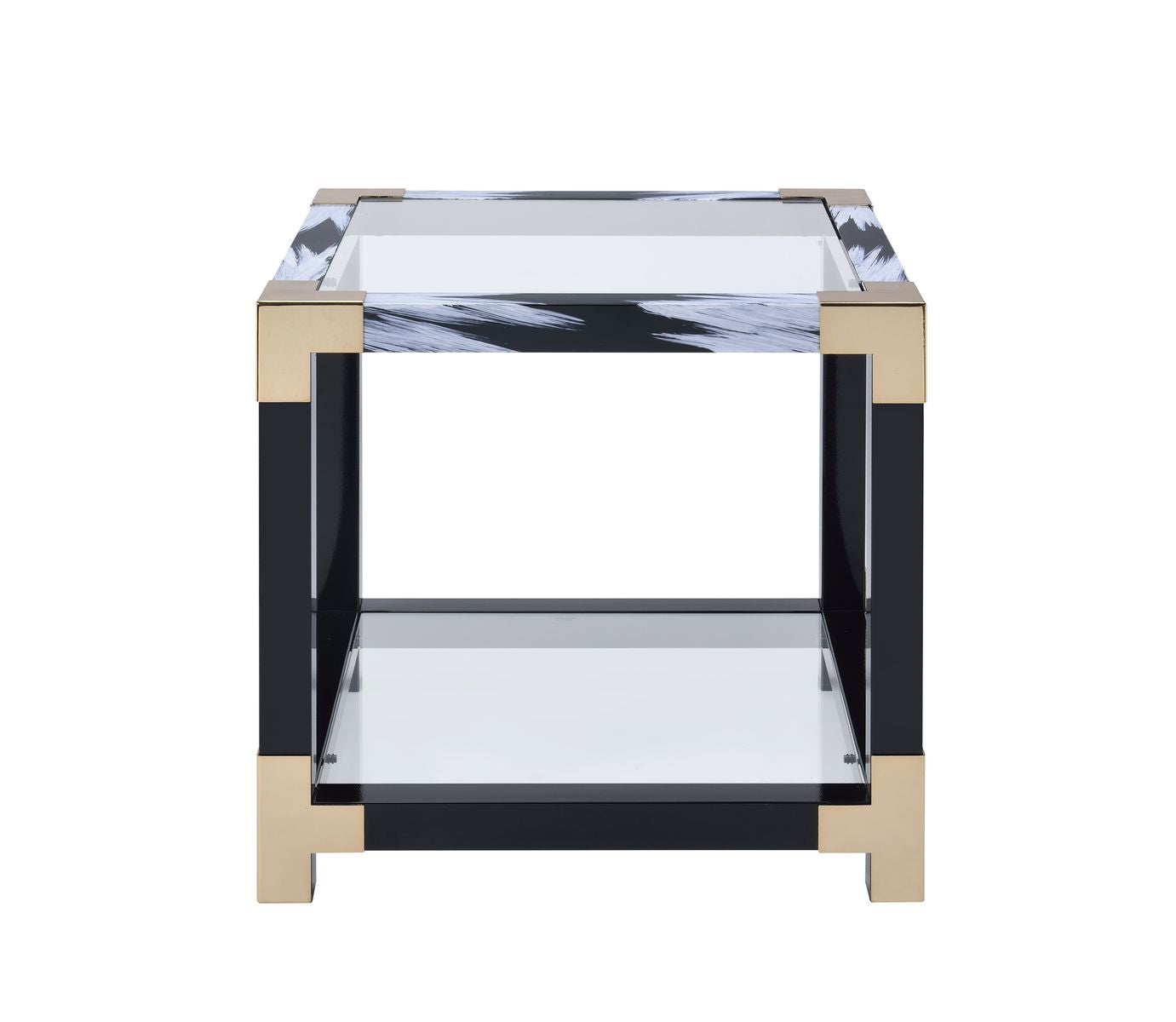 Lafty End Table in White Brushed & Clear Glass 81002