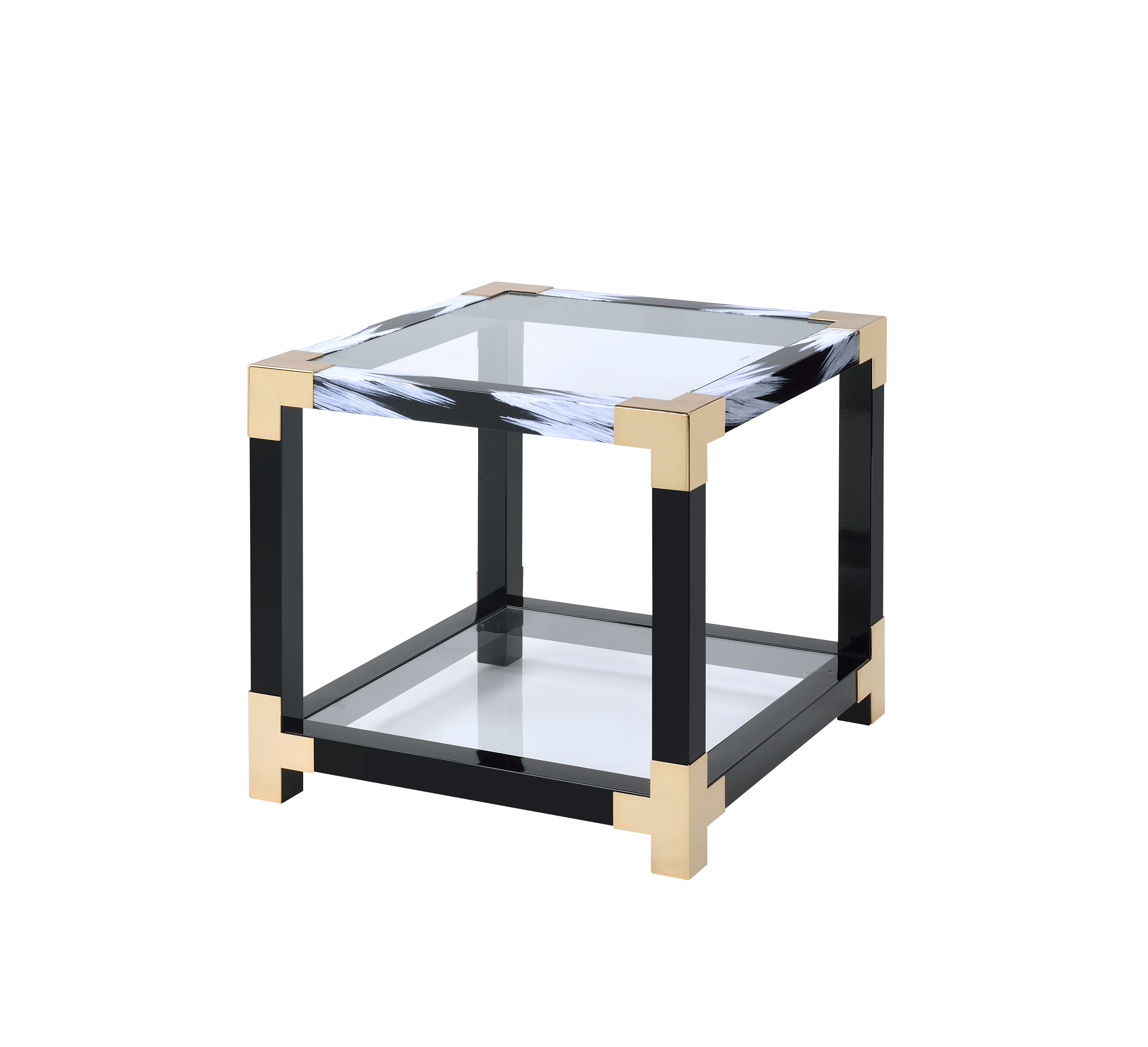 Lafty End Table in White Brushed & Clear Glass 81002