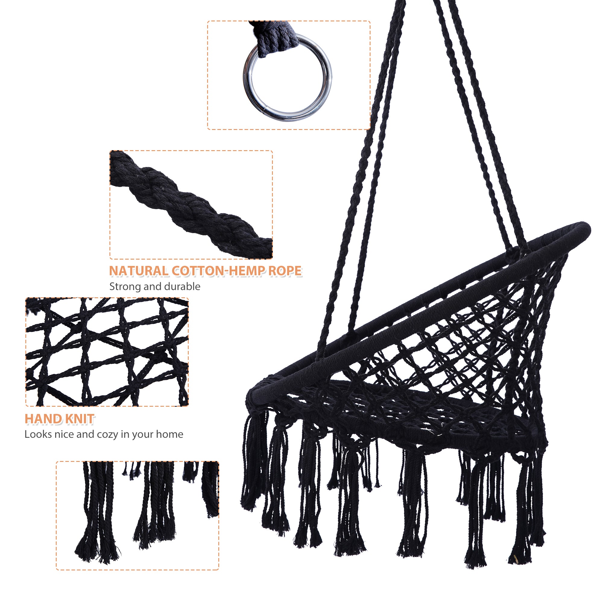 Hammock Chair with Stand - Indoor or Outdoor Use - Durable 300 Pound Capacity,Black And Black