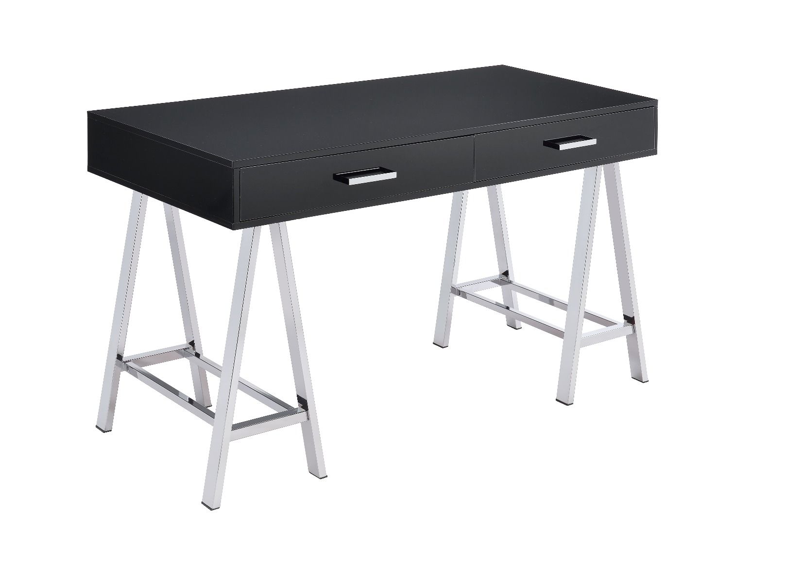 Coleen Built-in USB Port Writing Desk, Black High Gloss & Chrome Finish 93045