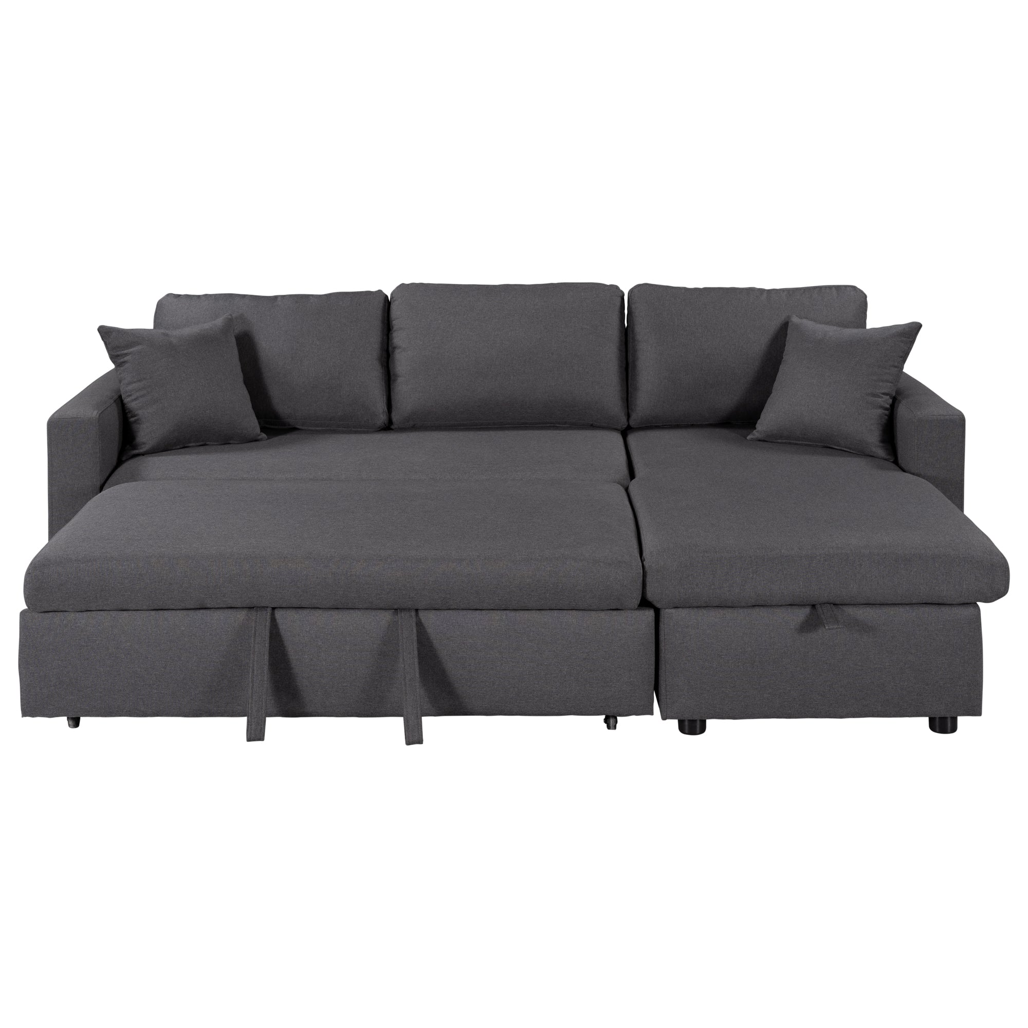 Upholstery  Sleeper Sectional Sofa Grey with Storage Space, 2 Tossing Cushions