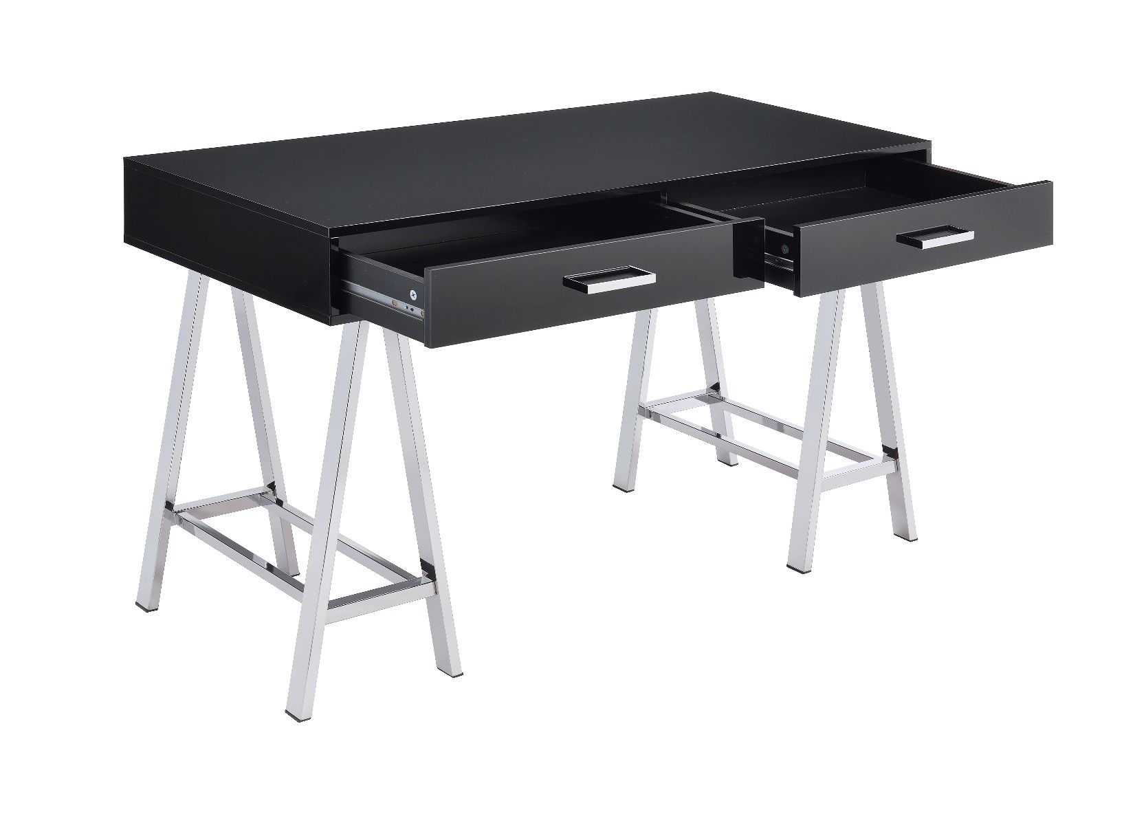 Coleen Built-in USB Port Writing Desk, Black High Gloss & Chrome Finish 93045