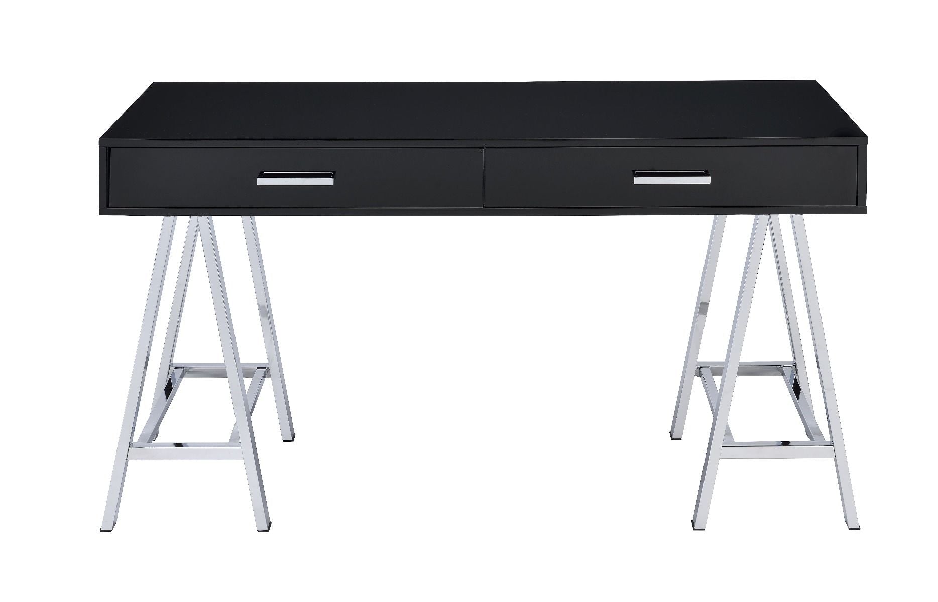 Coleen Built-in USB Port Writing Desk, Black High Gloss & Chrome Finish 93045