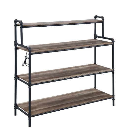 Cordelia Built-in USB Port Book Shelf, LED, Antique Oak, Sandy Black & Dark Bronze Hand-Brushed Finish 92999