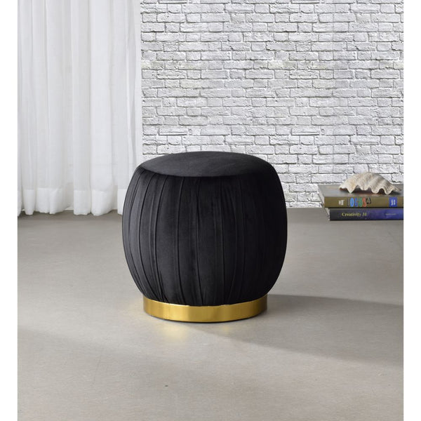 Zinnia Ottoman, Black Velvet & Gold 96449