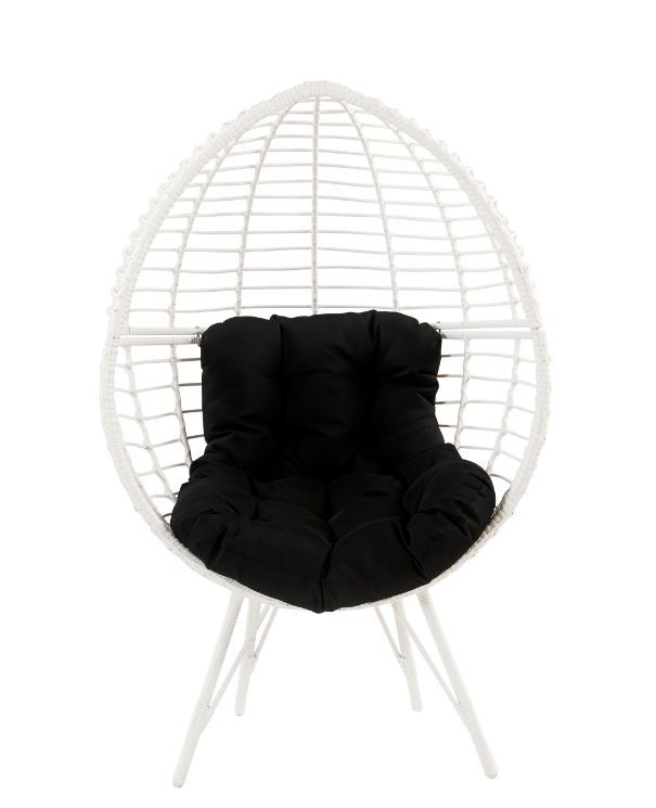 Galzed Patio Lounge Chair, Black Fabric & White Wicker 45109