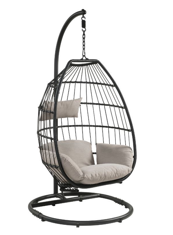 Oldi Patio Hanging Chair with Stand, Beige Fabric & Black Wicker 45115