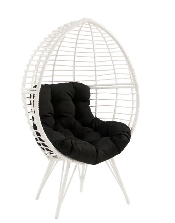 Galzed Patio Lounge Chair, Black Fabric & White Wicker 45109