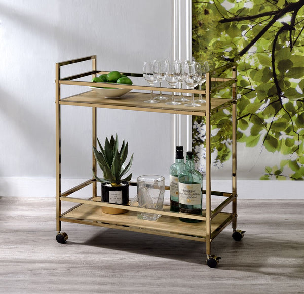 Barb Serving Cart, Natural & Champagne Finish 98218