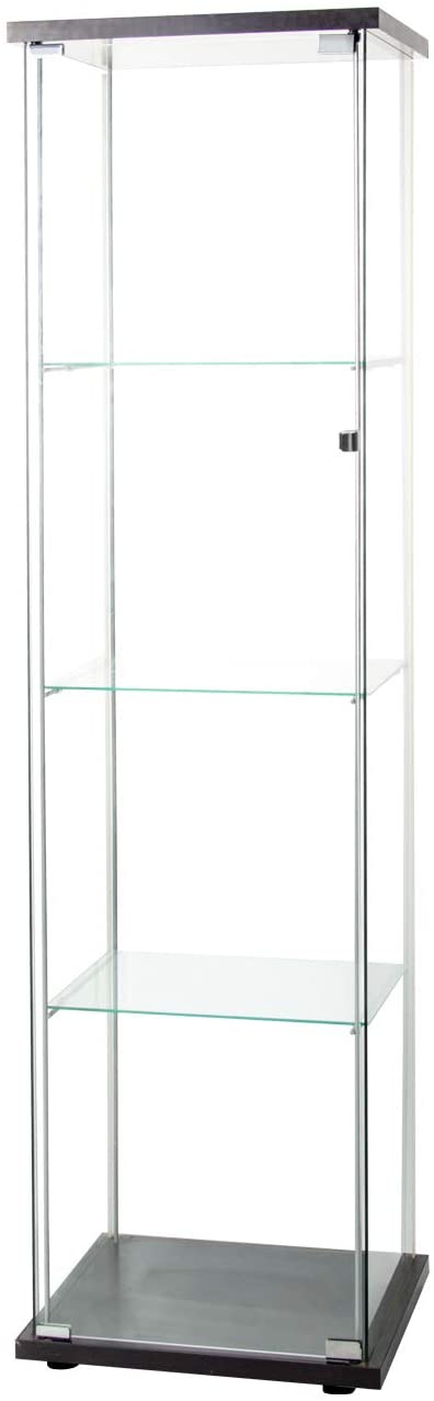 Glass Cabinet-b      Glass Display Cabinet 4 Shelves with Door, Floor Standing Curio Bookshelf for Living Room Bedroom Office, 64” x 17”x 14.5”, Black