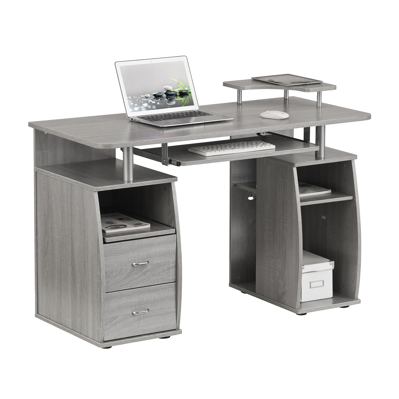 Techni Mobili Complete Computer Workstation Desk With Storage, Grey