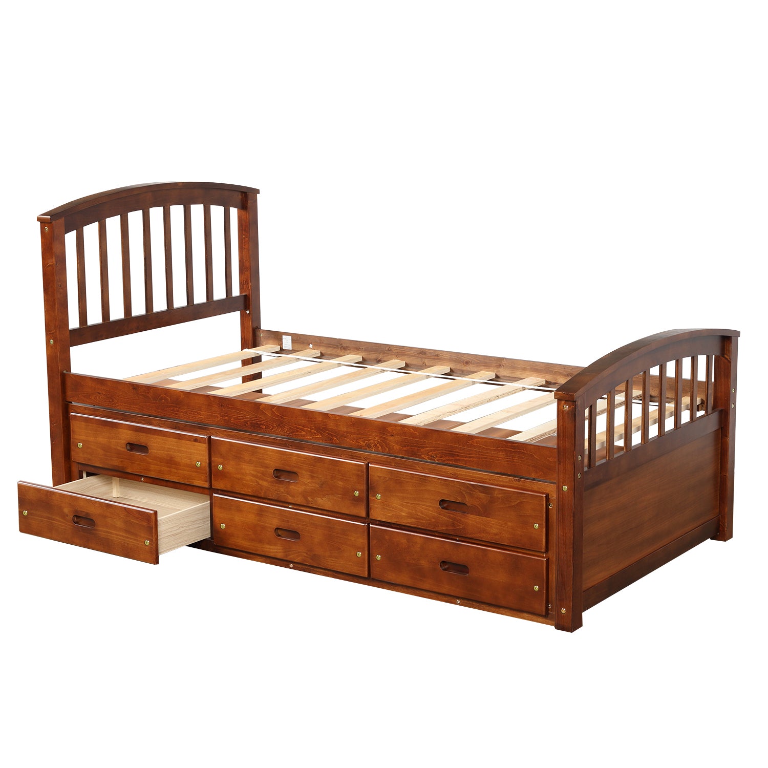 Twin Size Platform Storage Bed Solid Wood Bed with 6 Drawers