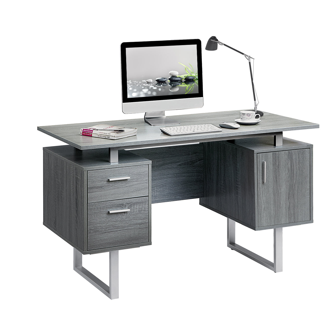 Techni Mobili Modern Office Desk with Storage, Grey