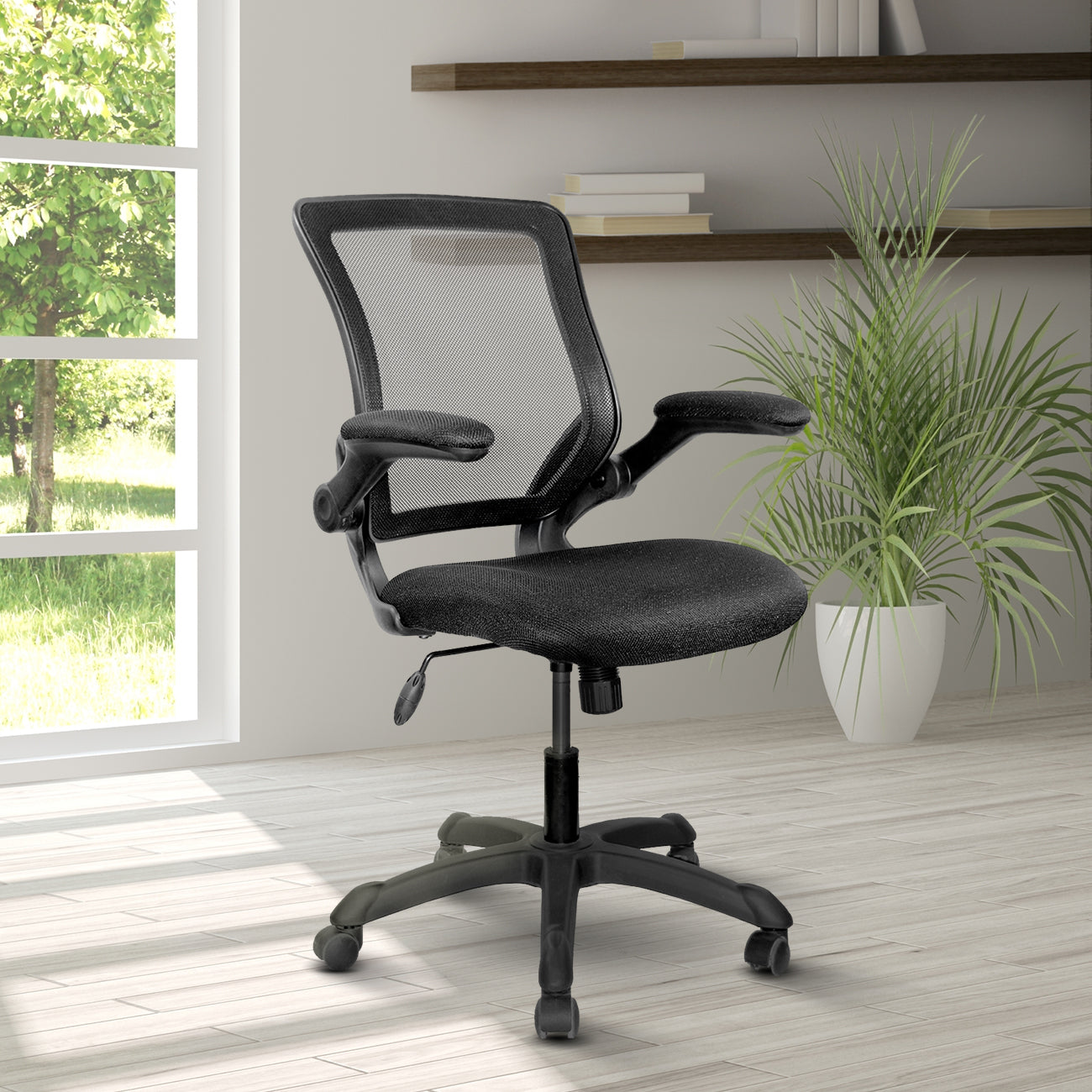 Techni Mobili Mesh Task Office Chair with Flip-Up Arms, Black