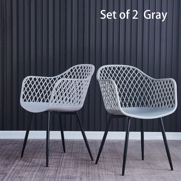 Plastic dining chair for dining room, outdoor plastic chair （set of 2 Gray）