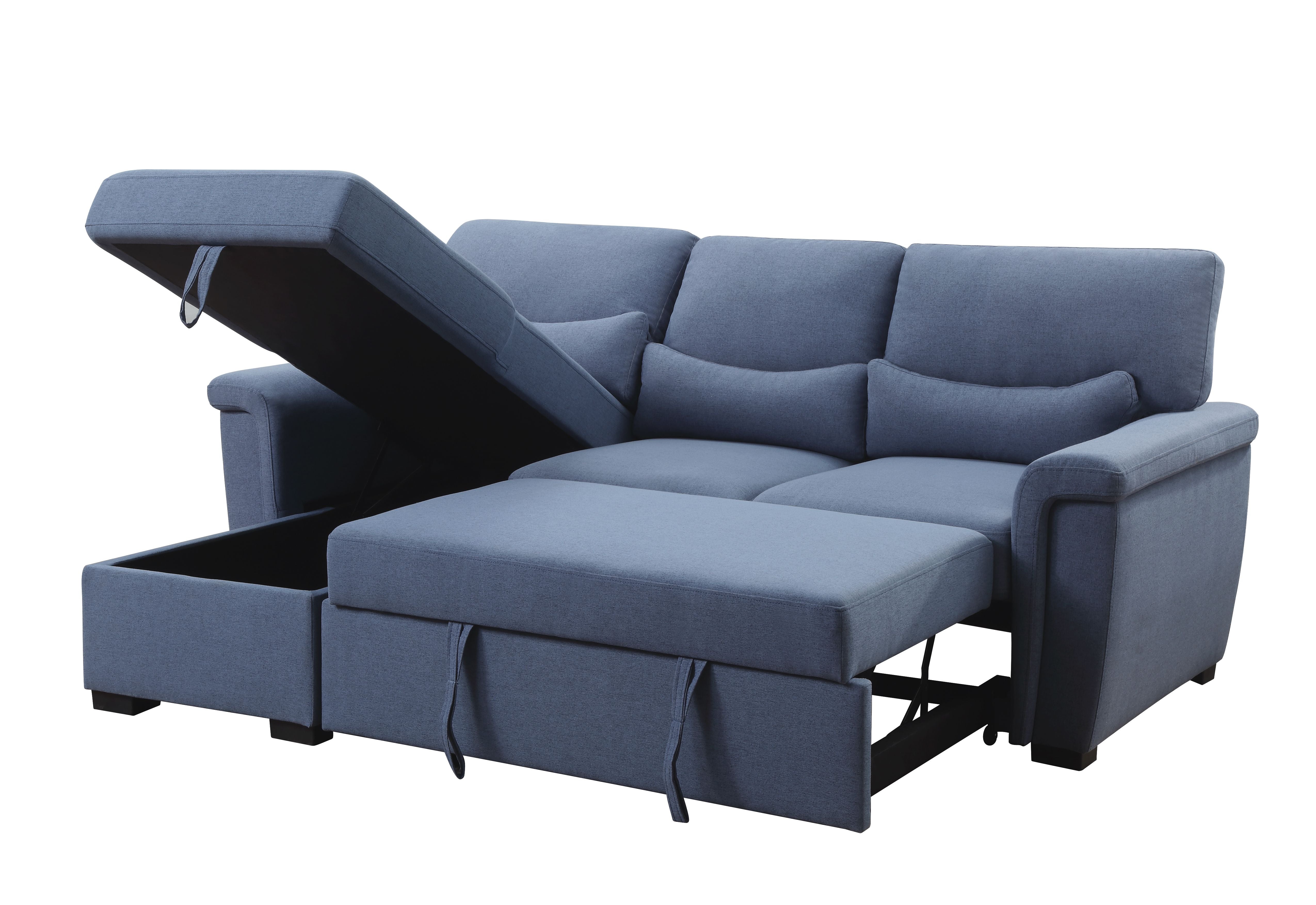 Noemi Reversible Storage Sleeper Sectional Sofa, Blue Fabric 55540