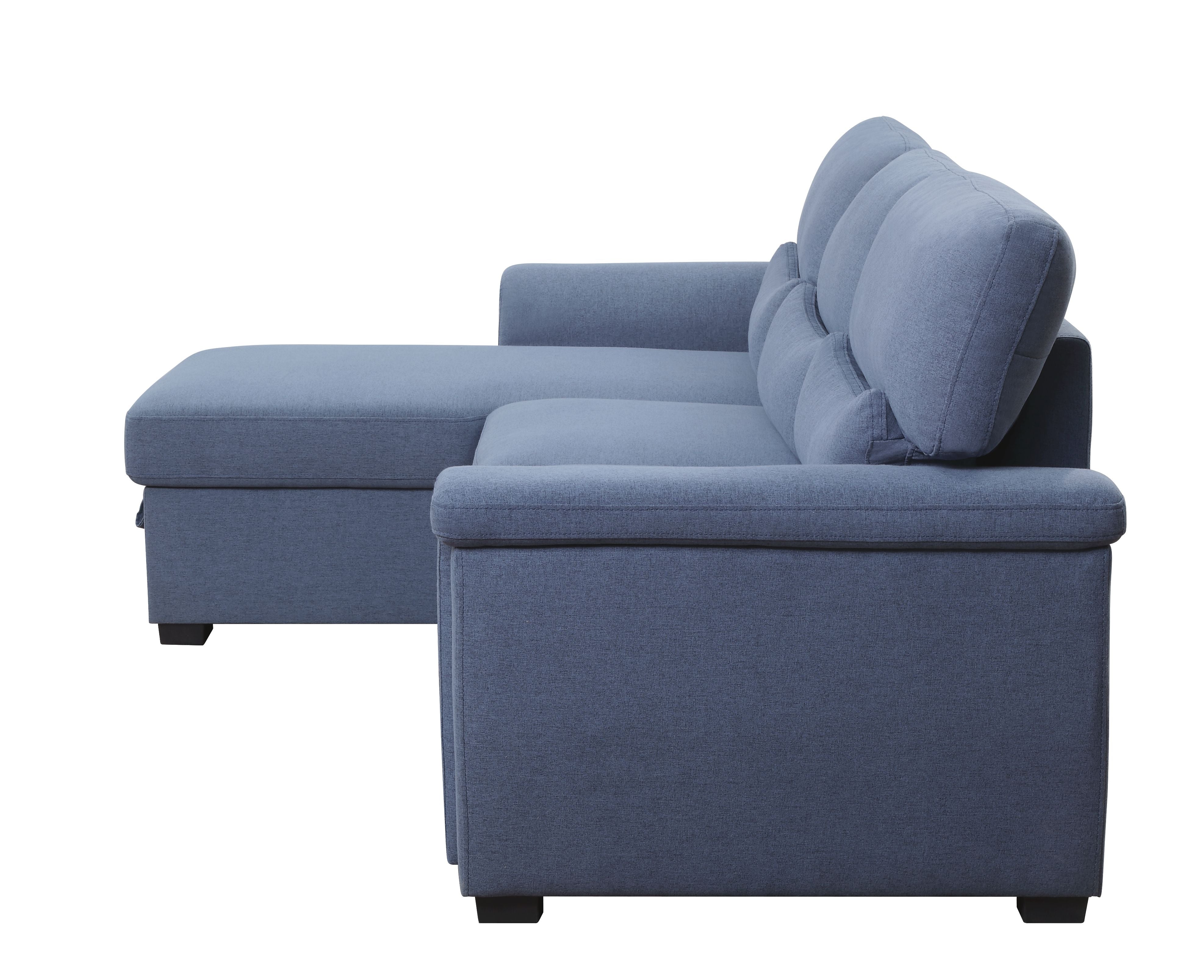 Noemi Reversible Storage Sleeper Sectional Sofa, Blue Fabric 55540