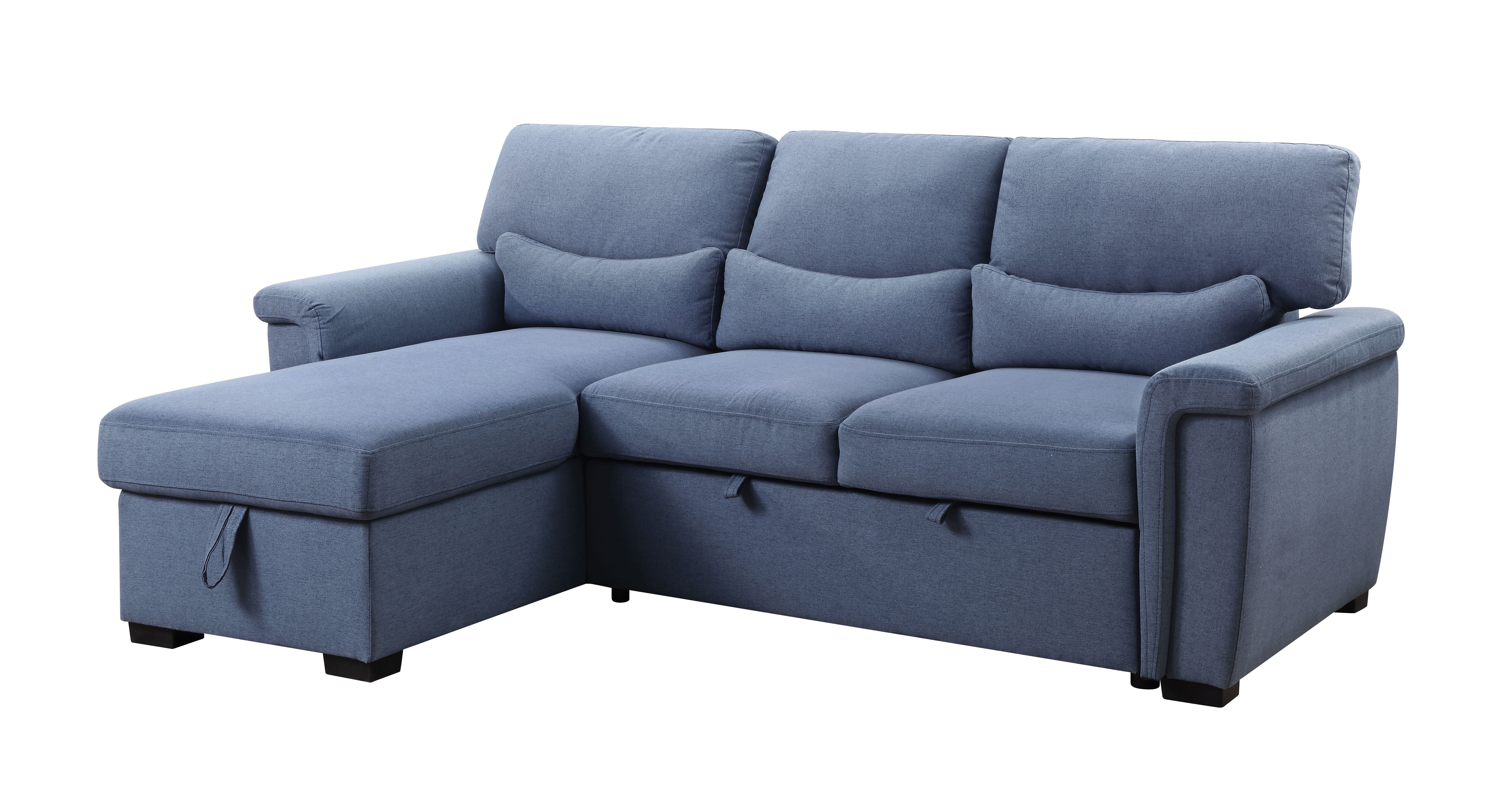 Noemi Reversible Storage Sleeper Sectional Sofa, Blue Fabric 55540