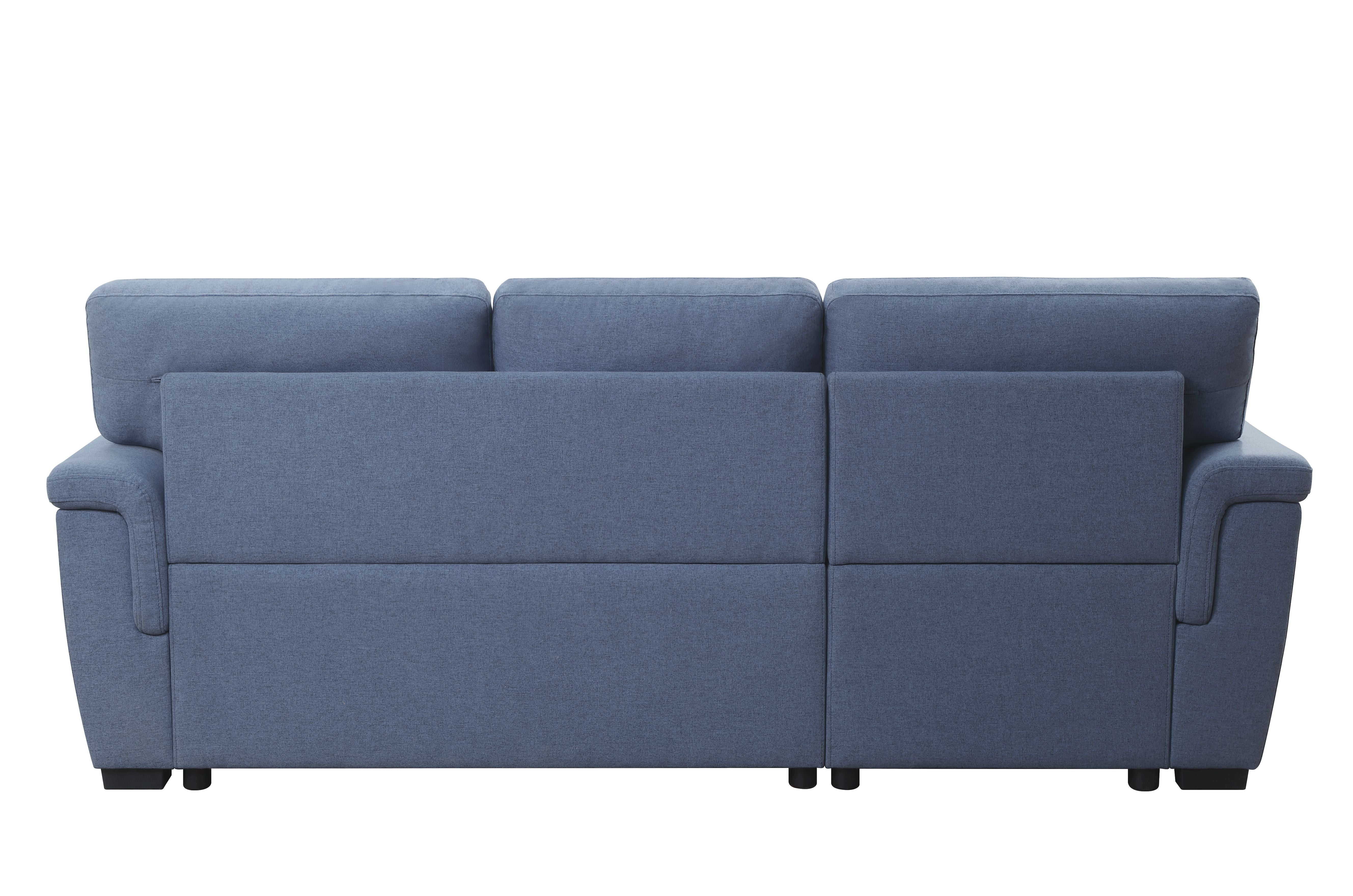 Noemi Reversible Storage Sleeper Sectional Sofa, Blue Fabric 55540