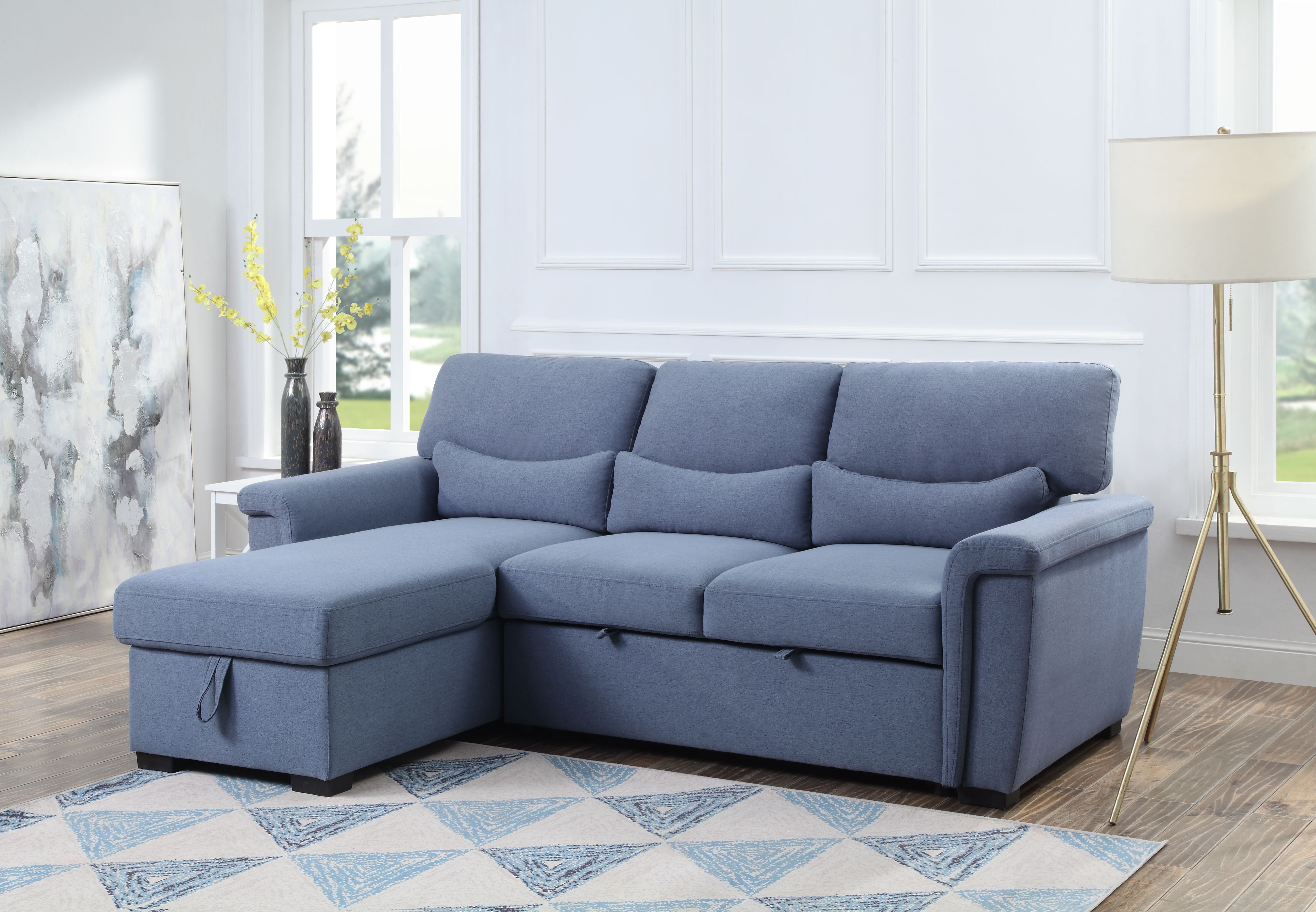 Noemi Reversible Storage Sleeper Sectional Sofa, Blue Fabric 55540