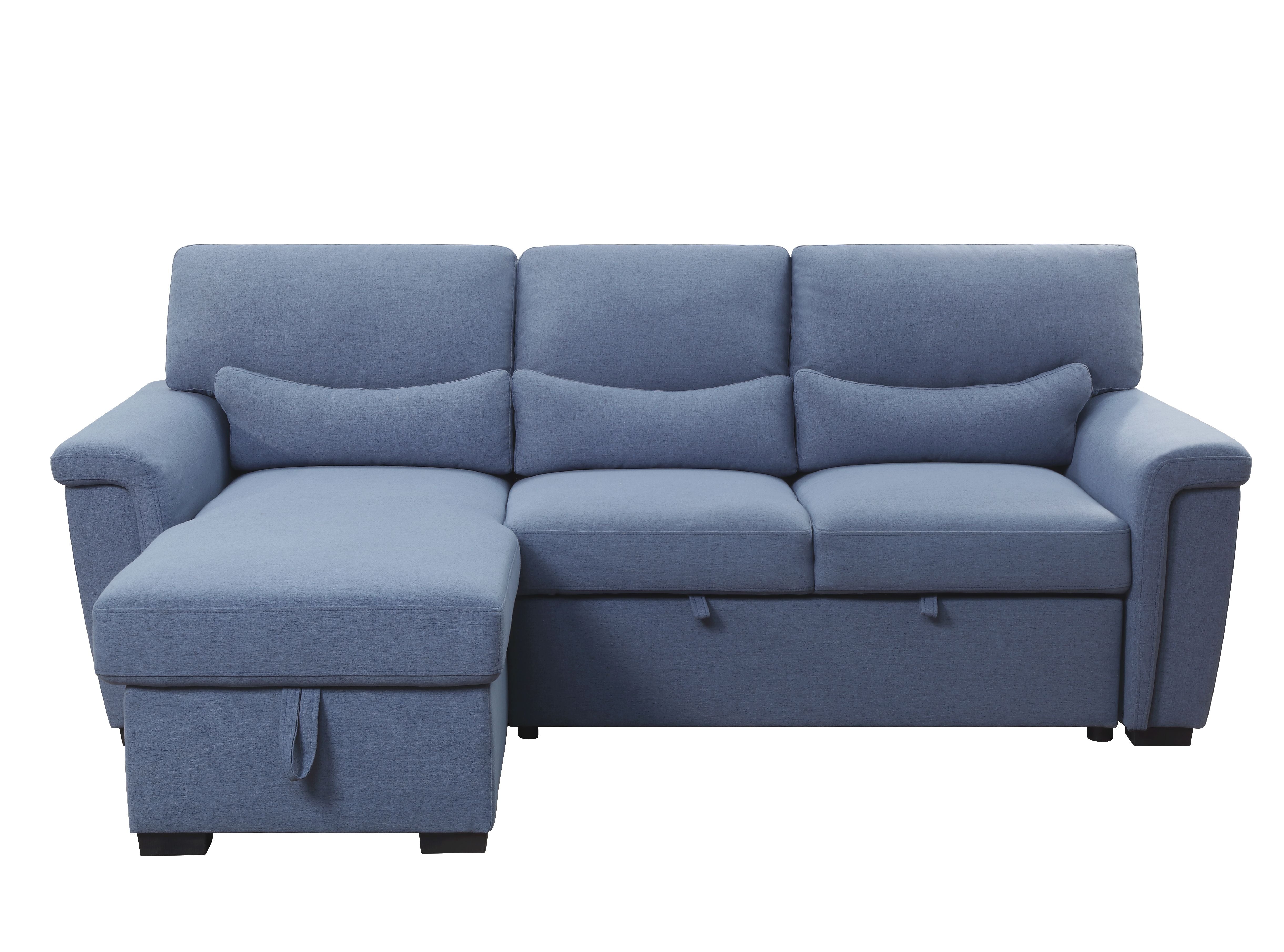 Noemi Reversible Storage Sleeper Sectional Sofa, Blue Fabric 55540