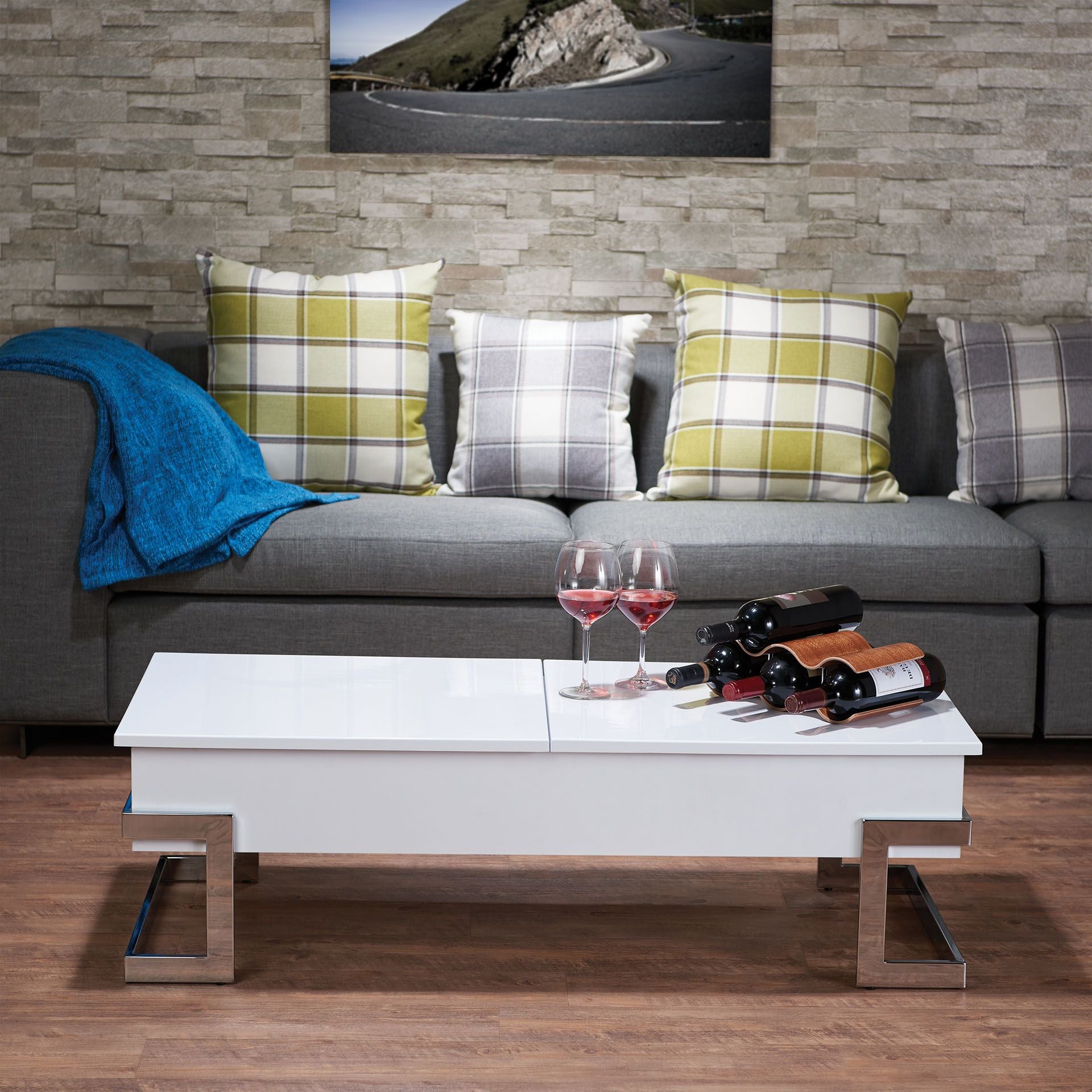 Calnan Coffee Table in White  Chrome 81850