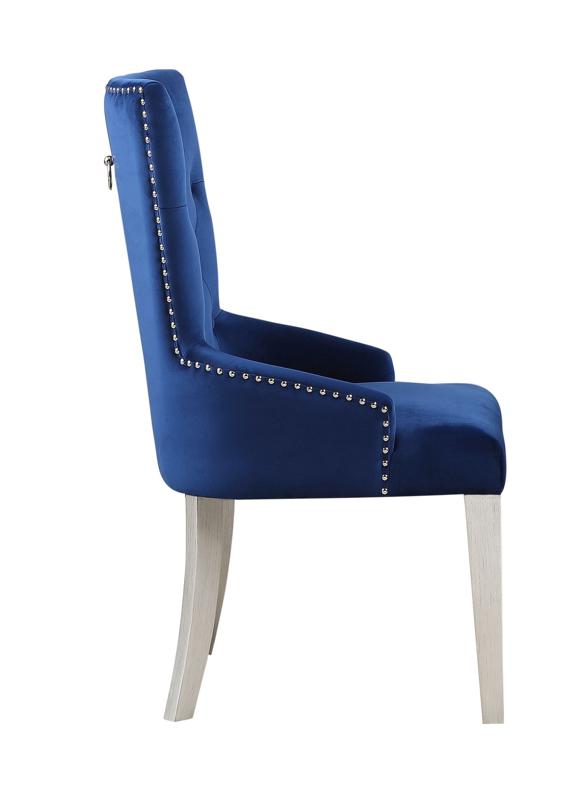 Varian Side Chair (1Pc), Blue Fabric  Antique Platinum 66162