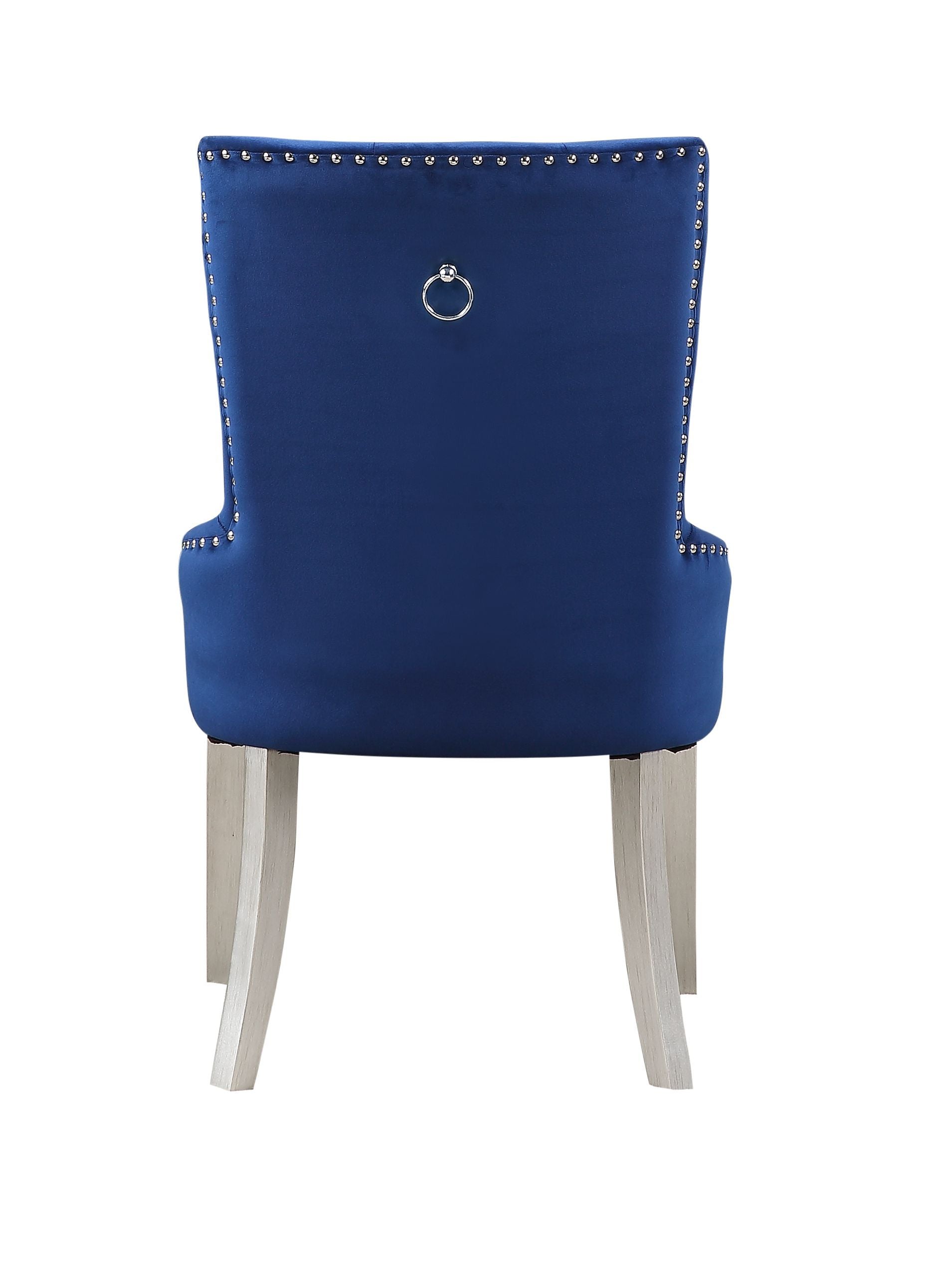 Varian Side Chair (1Pc), Blue Fabric  Antique Platinum 66162