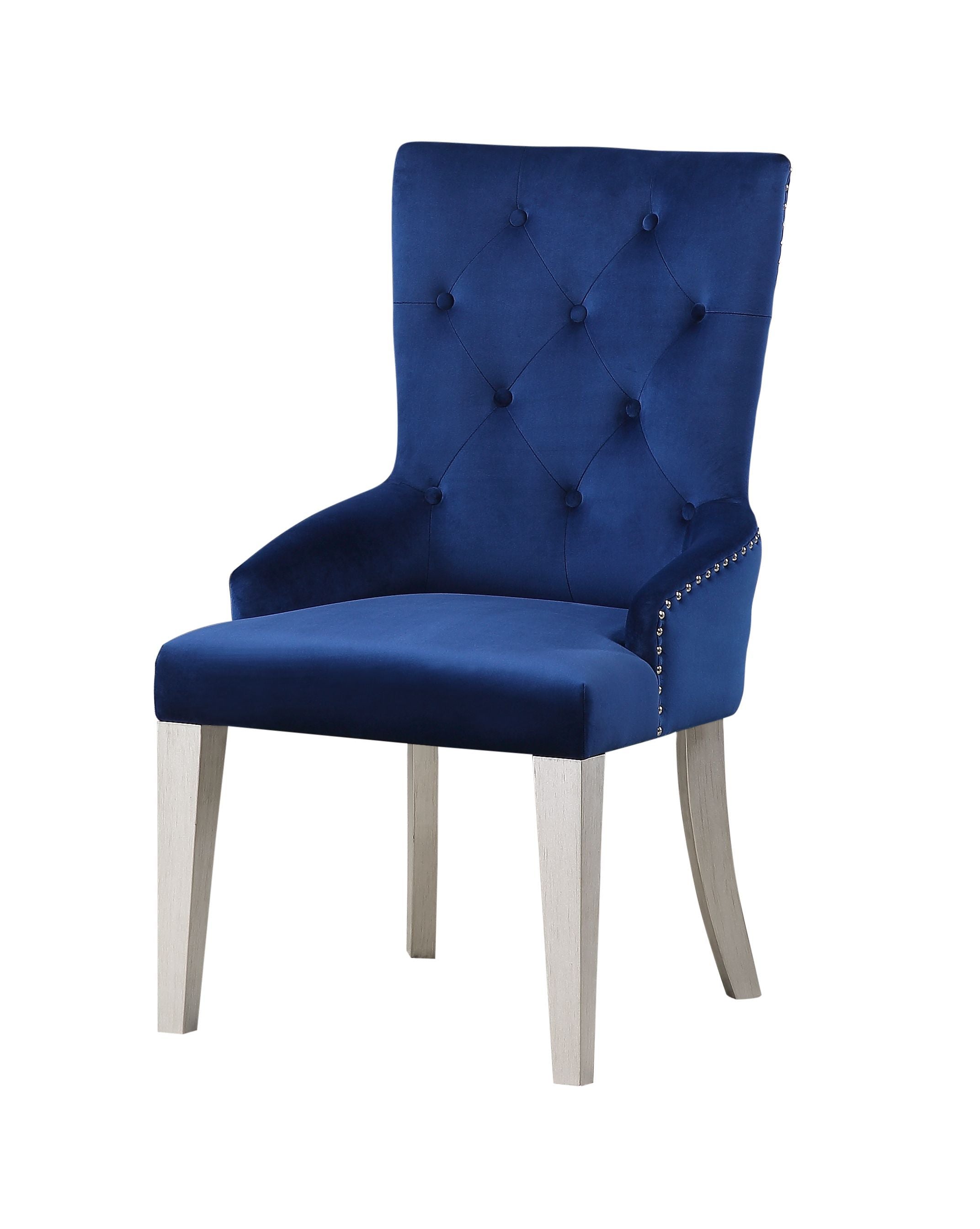 Varian Side Chair (1Pc), Blue Fabric  Antique Platinum 66162