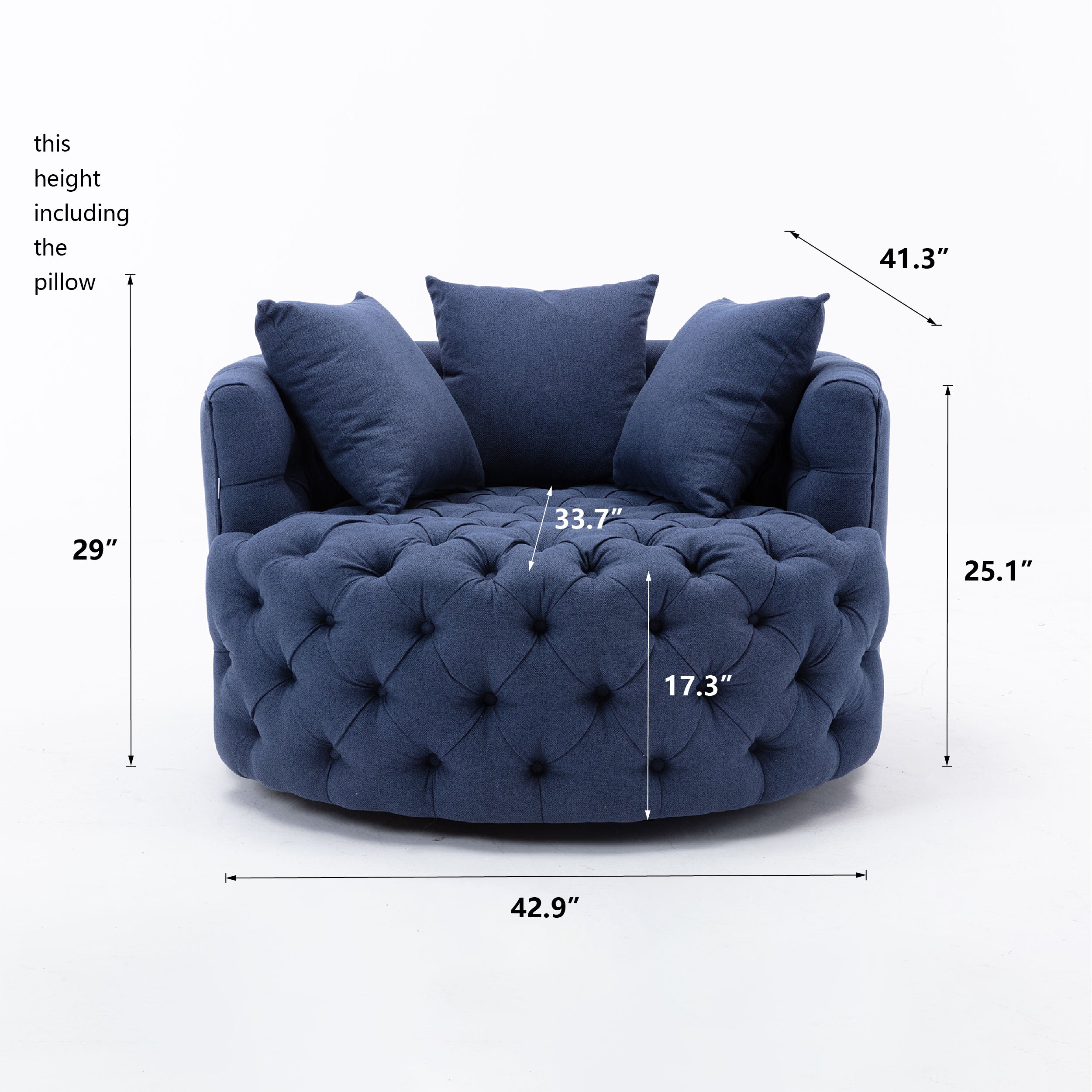 Modern Akili swivel accent chair barrel chair for hotel living room / Modern leisure chair Navy  fabric