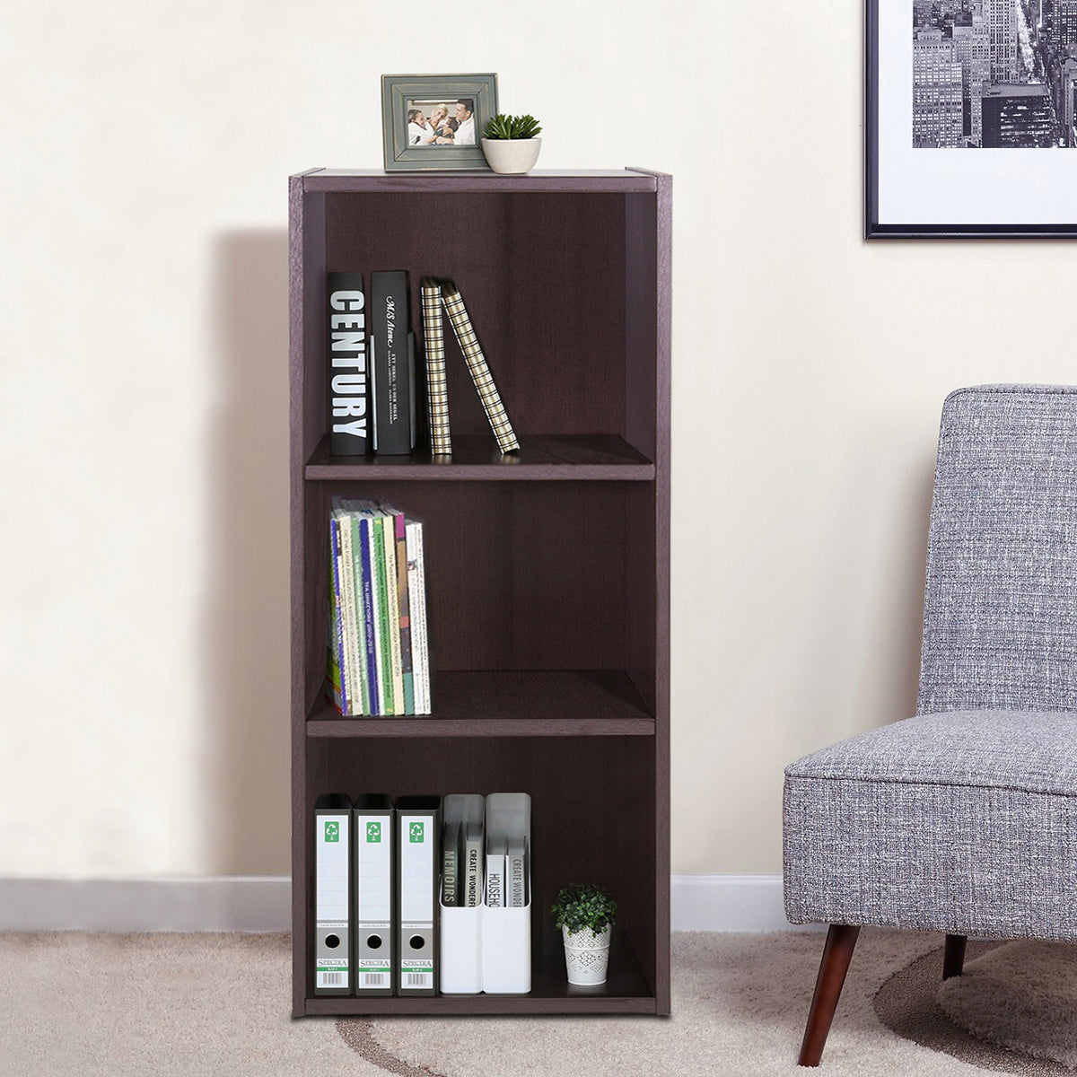 full wooden standard bookcase 3 layers